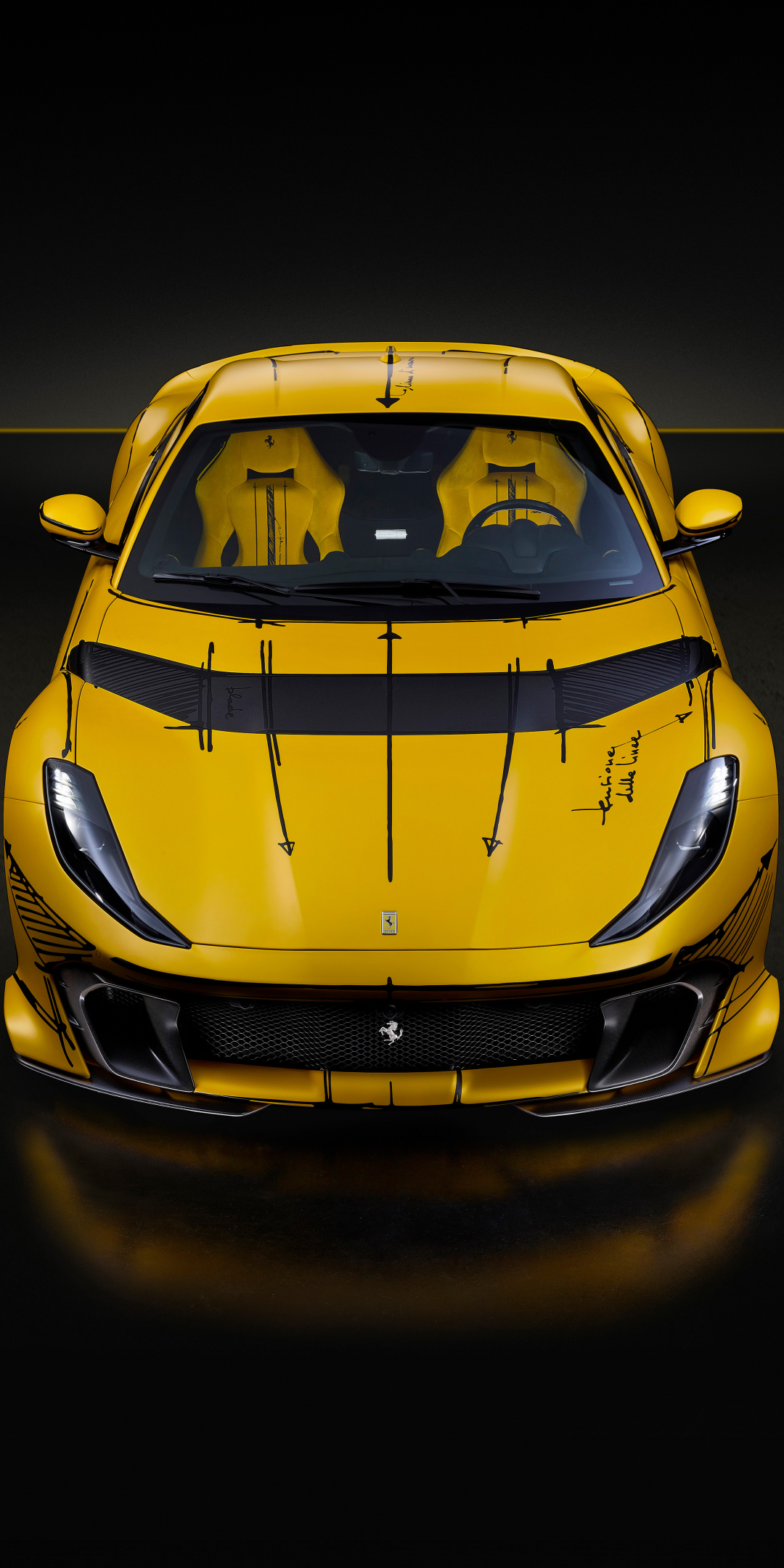 Ferrari 812 Competizione Tailor made, yellow sports car, front-view, 1080x2160 wallpaper