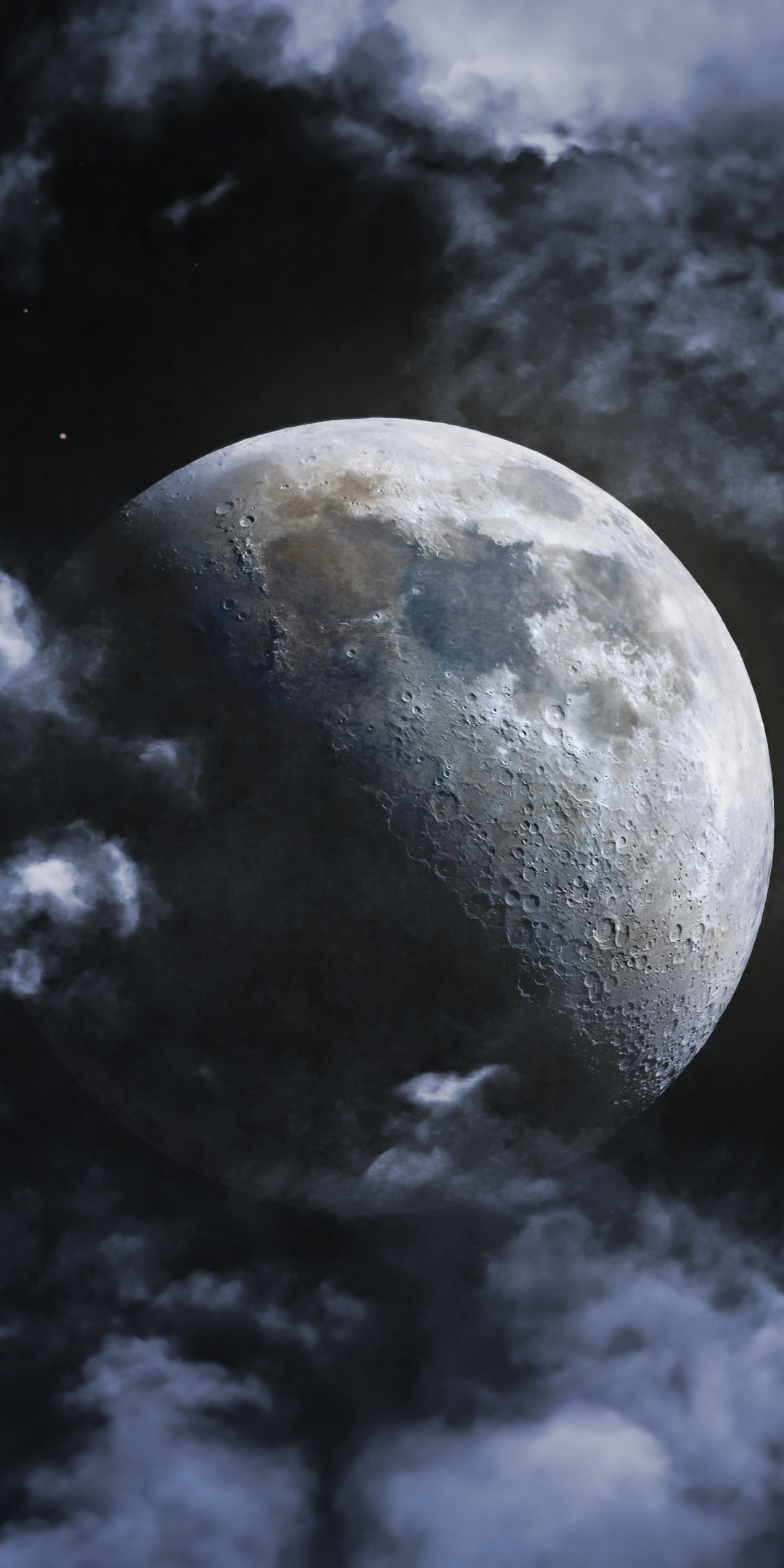 Moon in sky, clouds, astrophotography, full moon, 1080x2160 wallpaper