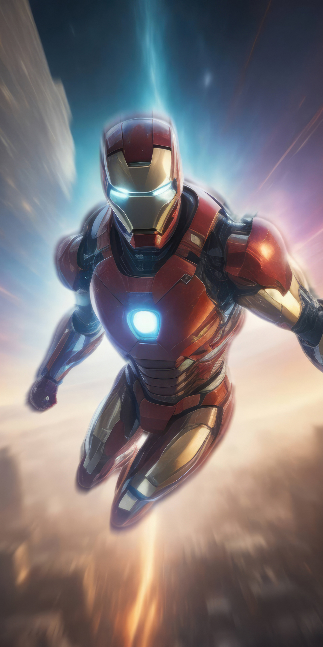 Iron Man, flight in the sky, art, 1080x2160 wallpaper