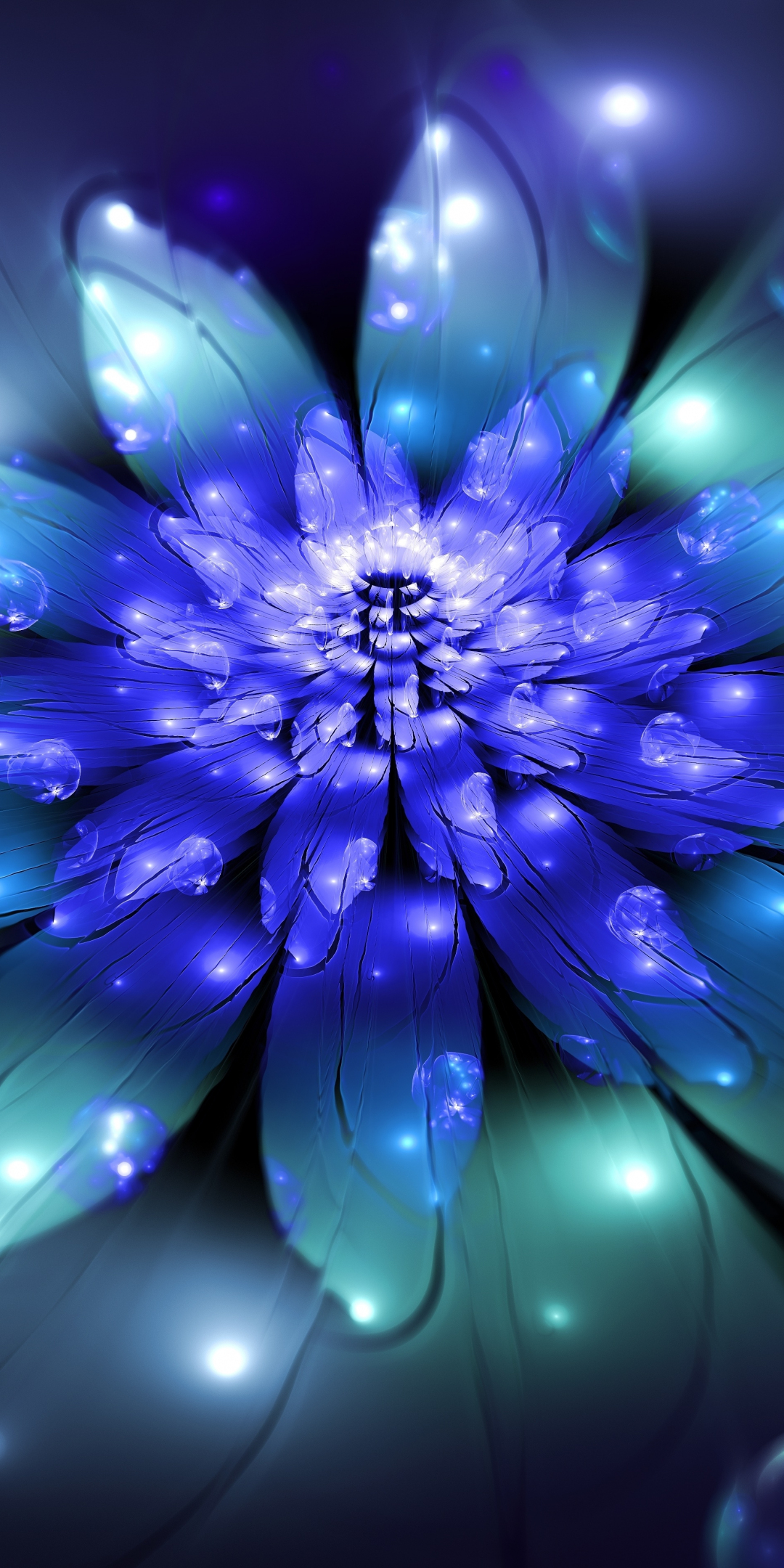 Blue & bright flower, digital art, 1080x2160 wallpaper