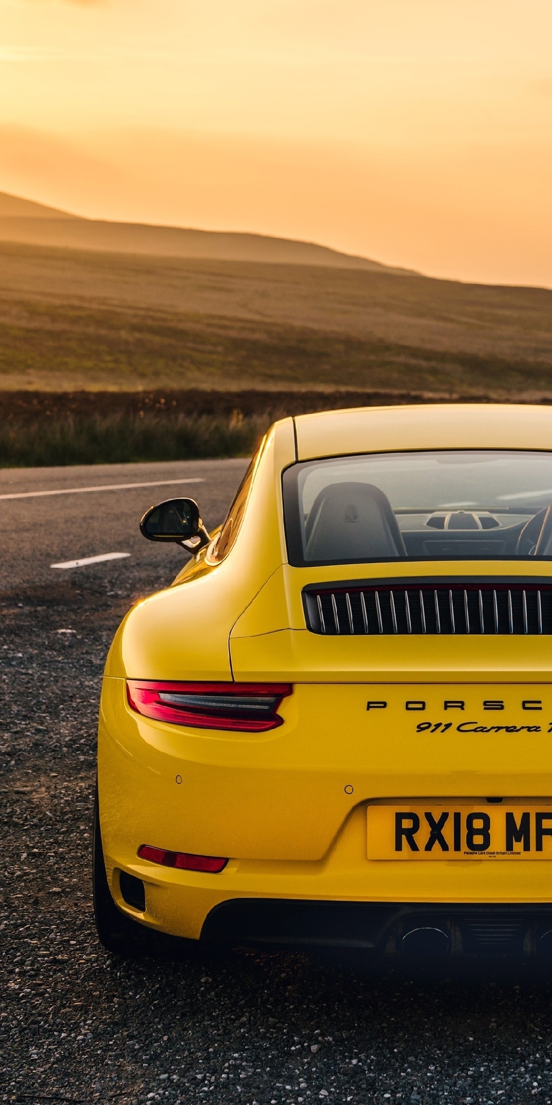 Yellow car, off-road, Porsche 911 Carrera T, 1080x2160 wallpaper