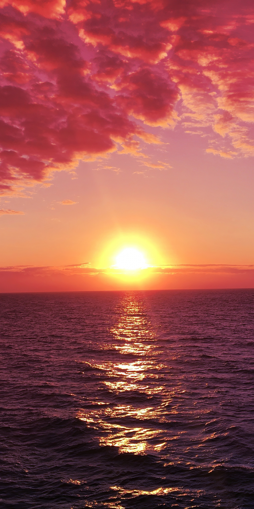Sunrises, red-pink sky, sea, nature, 1080x2160 wallpaper