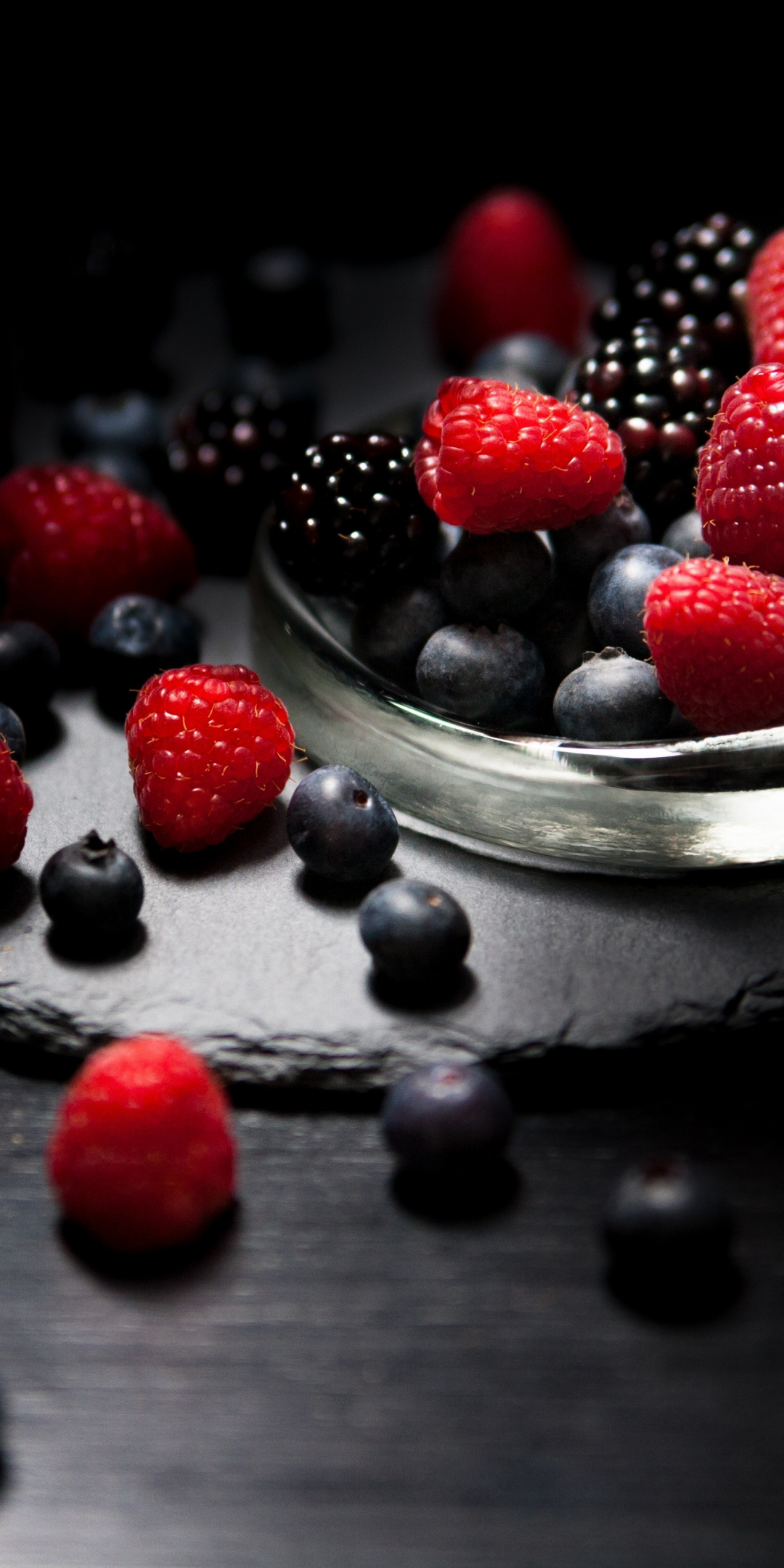Dark mood, food, fruits, Raspberry, blueberry, Blackberry, 1080x2160 wallpaper