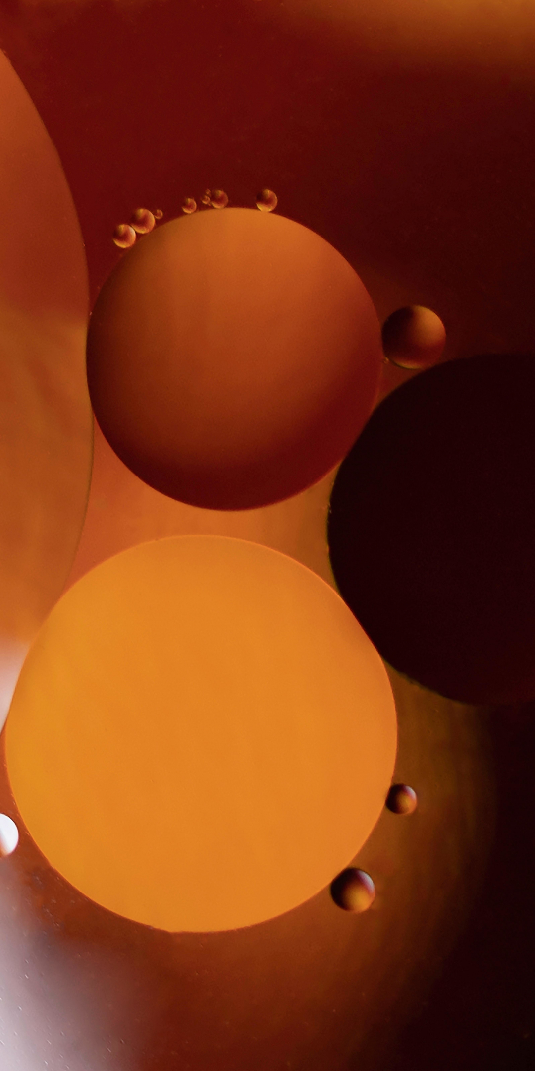 Three bubbles, orange-black, close up, 1080x2160 wallpaper