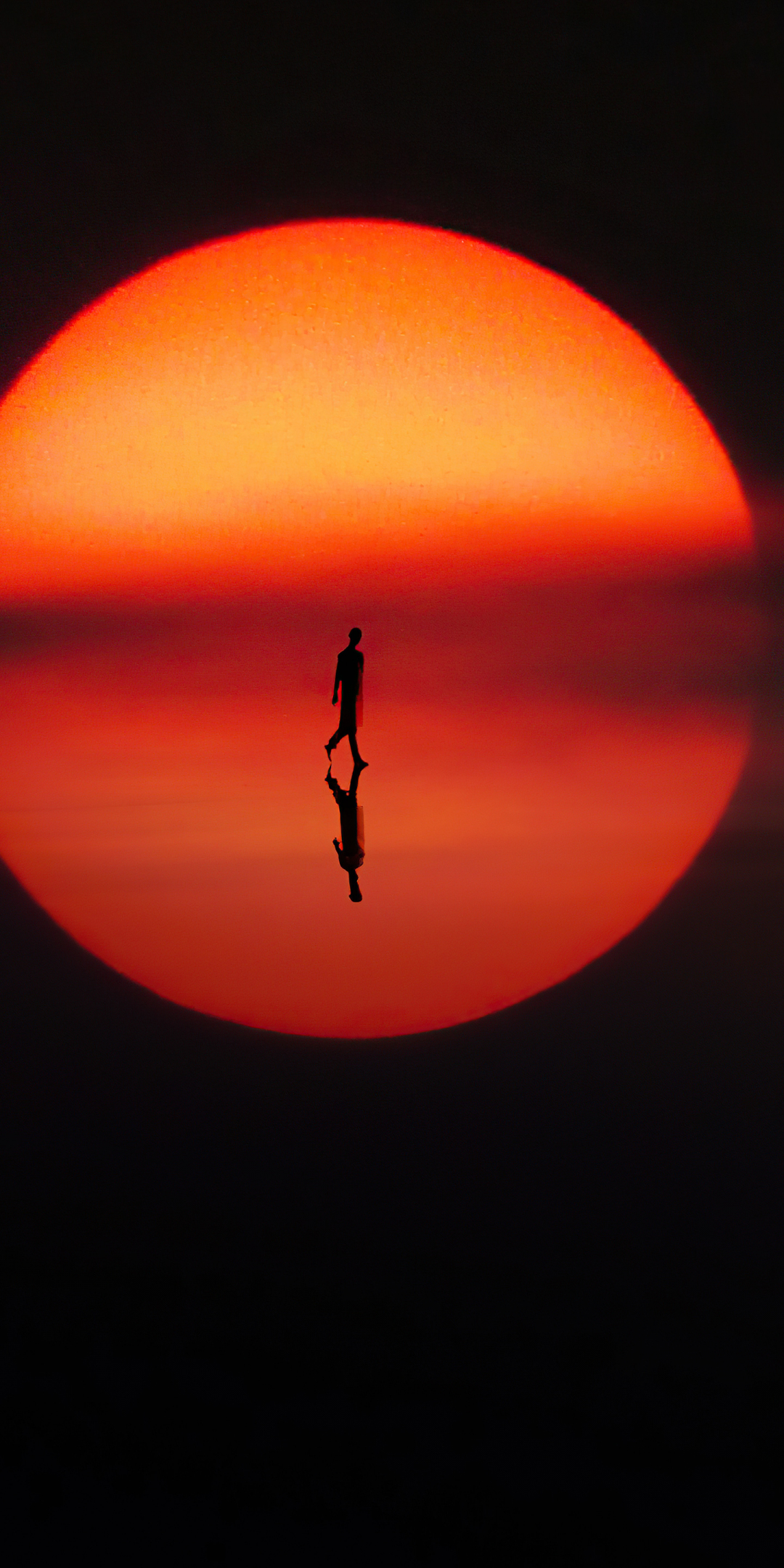 Reflection, solitude, sun, silhouette, artwork, 1080x2160 wallpaper