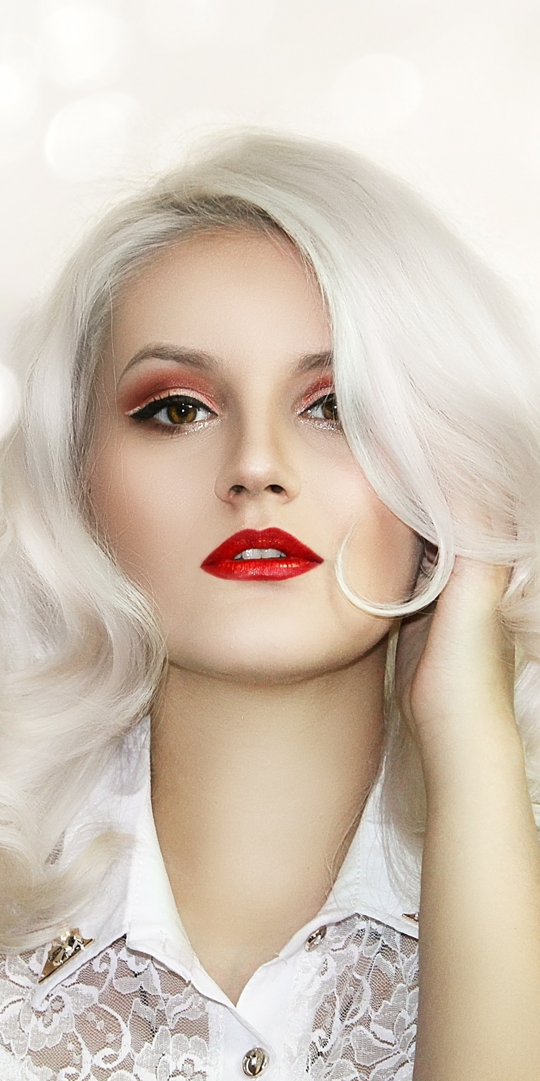 White hair, beautiful, woman, makeup, 1080x2160 wallpaper