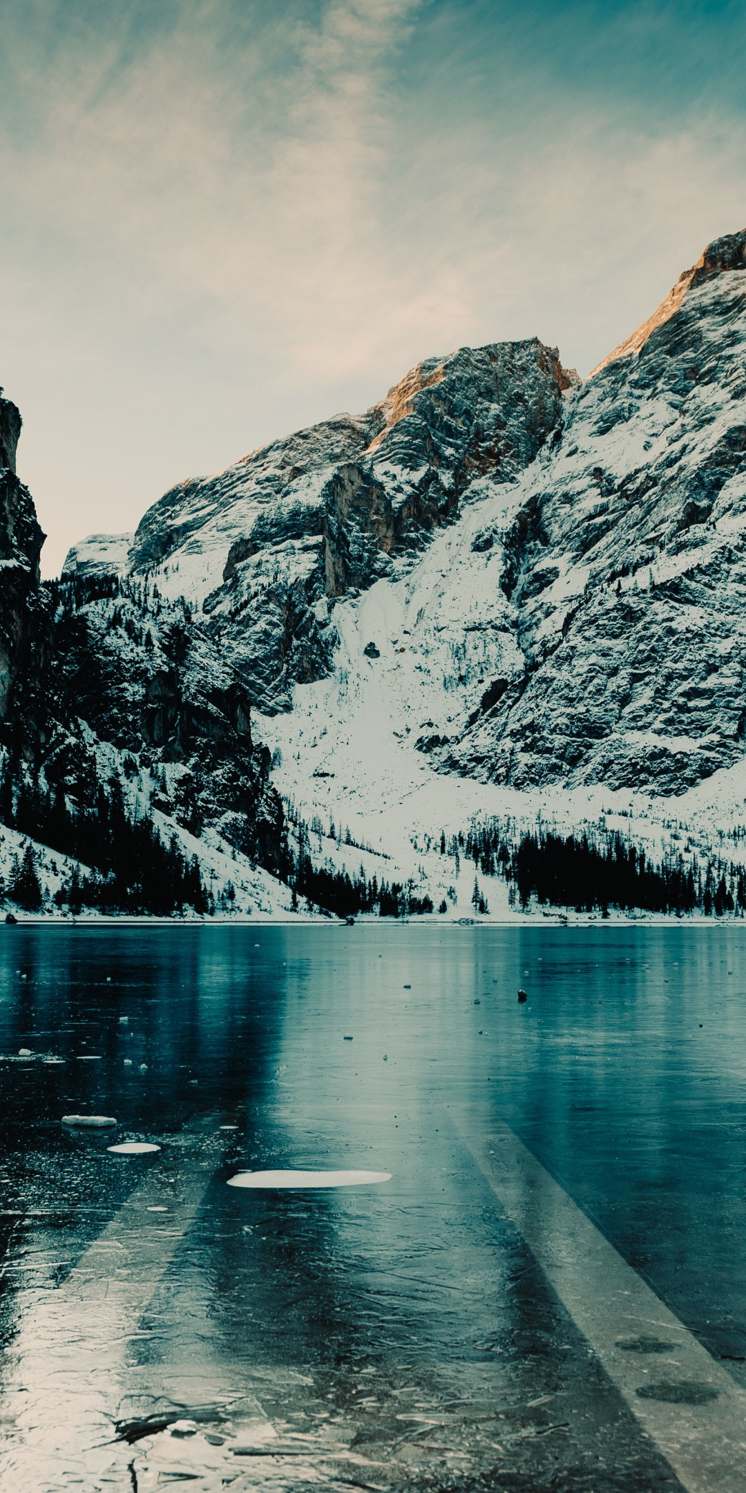 Winter, mountains, floating ice, lake, nature, 1080x2160 wallpaper