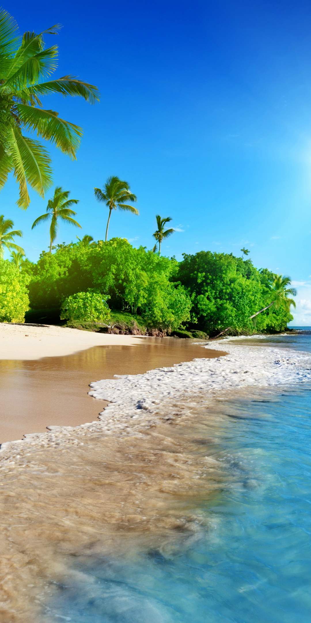 Tropical beach, sea, calm, sunny day, holiday, 1080x2160 wallpaper