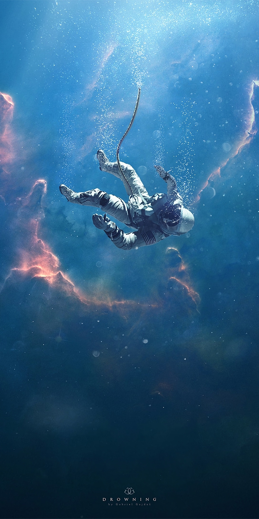 Artwork, cosmonaut, fall, space, depth, 1080x2160 wallpaper