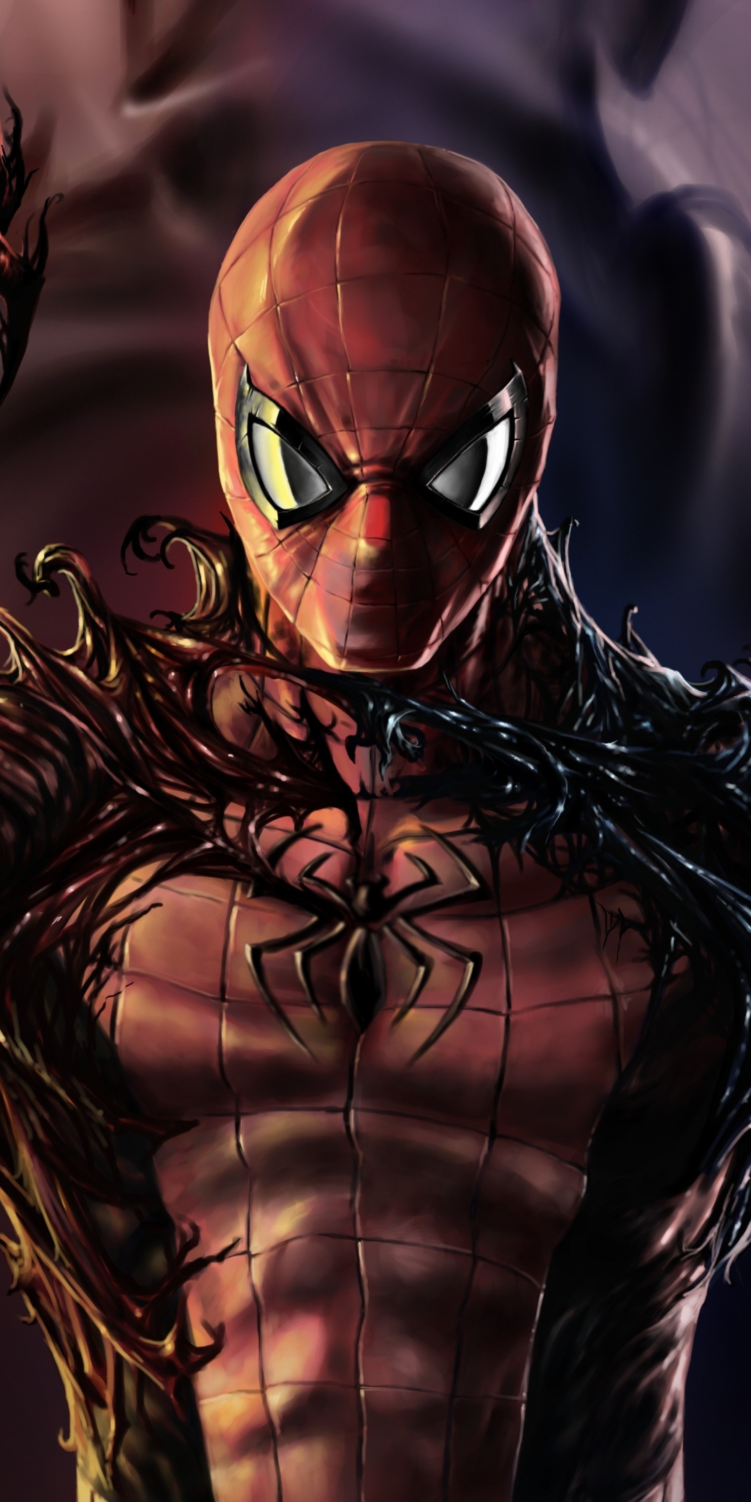 Carnage, venom, spider-man, artwork, 1080x2160 wallpaper