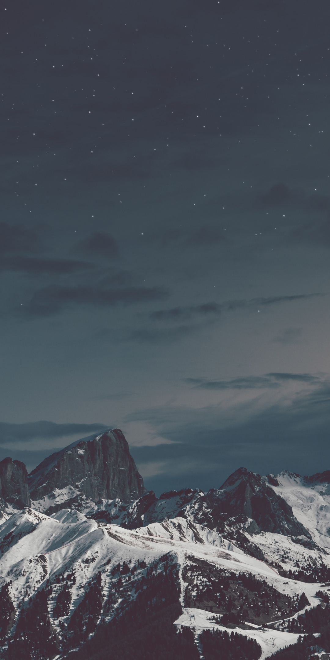Snow mountains, night, starry sky, 1080x2160 wallpaper