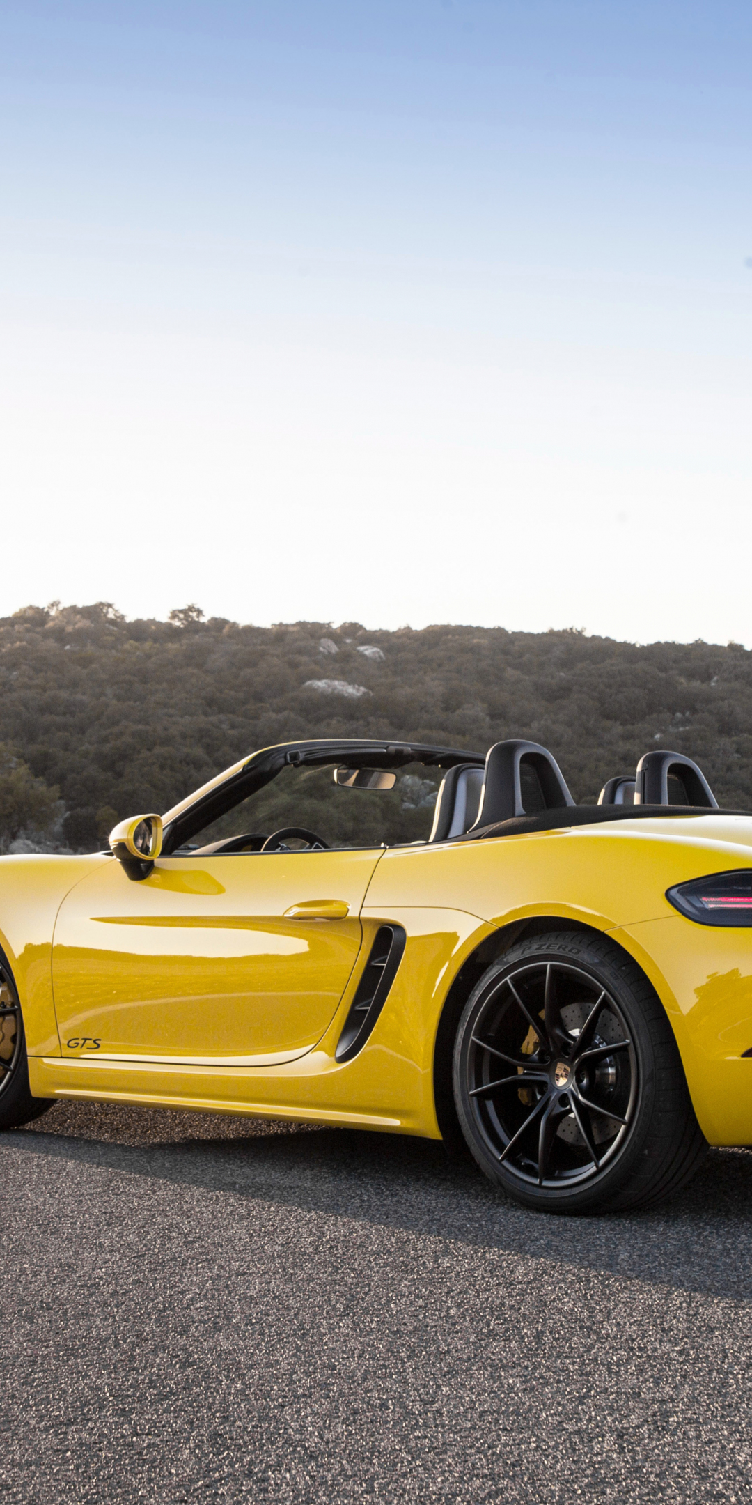Convertible, Porsche 718 Boxster GTS, yellow sports car, 1080x2160 wallpaper