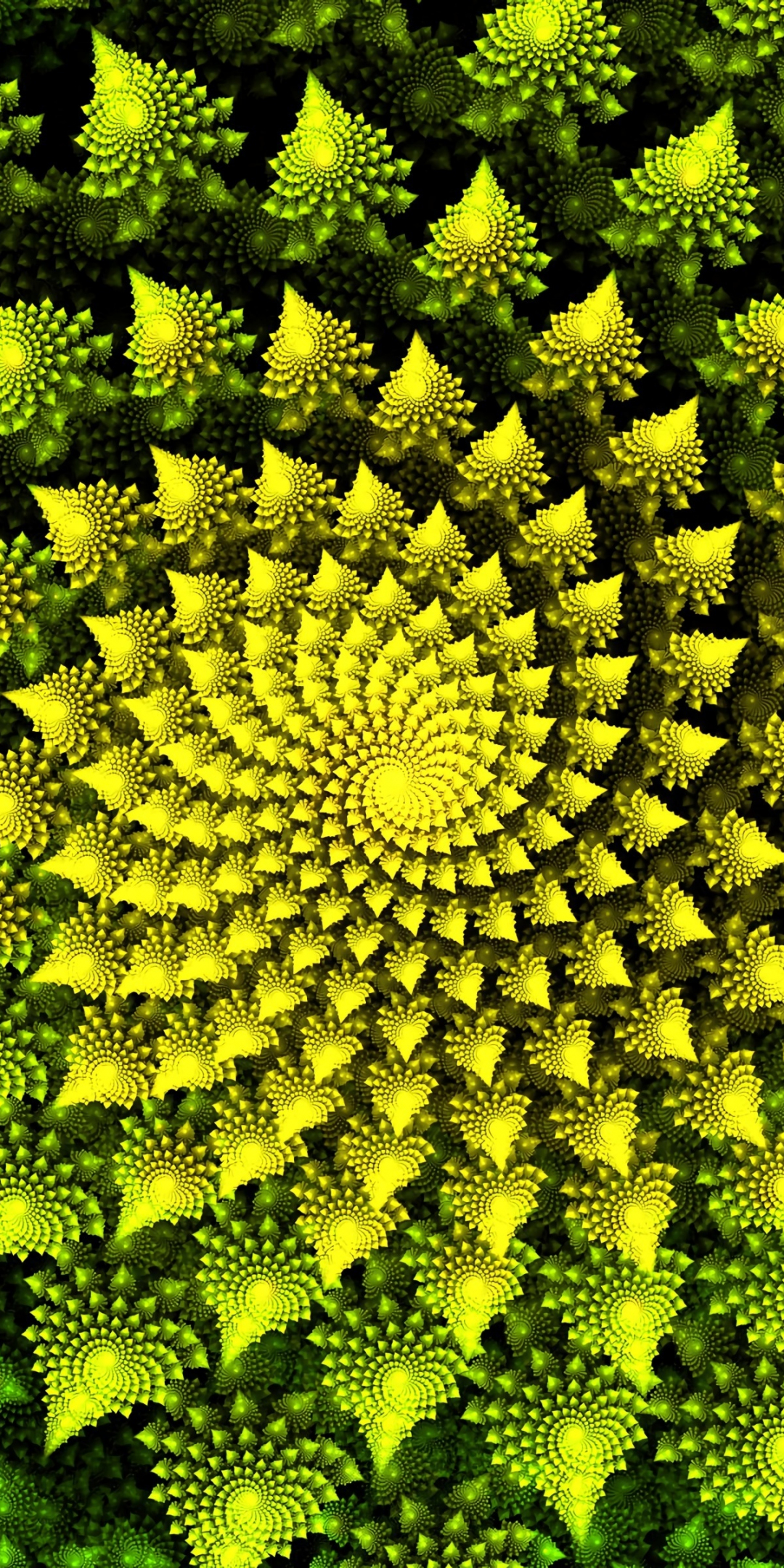 Fractal, spiral, bright green pattern, 1080x2160 wallpaper