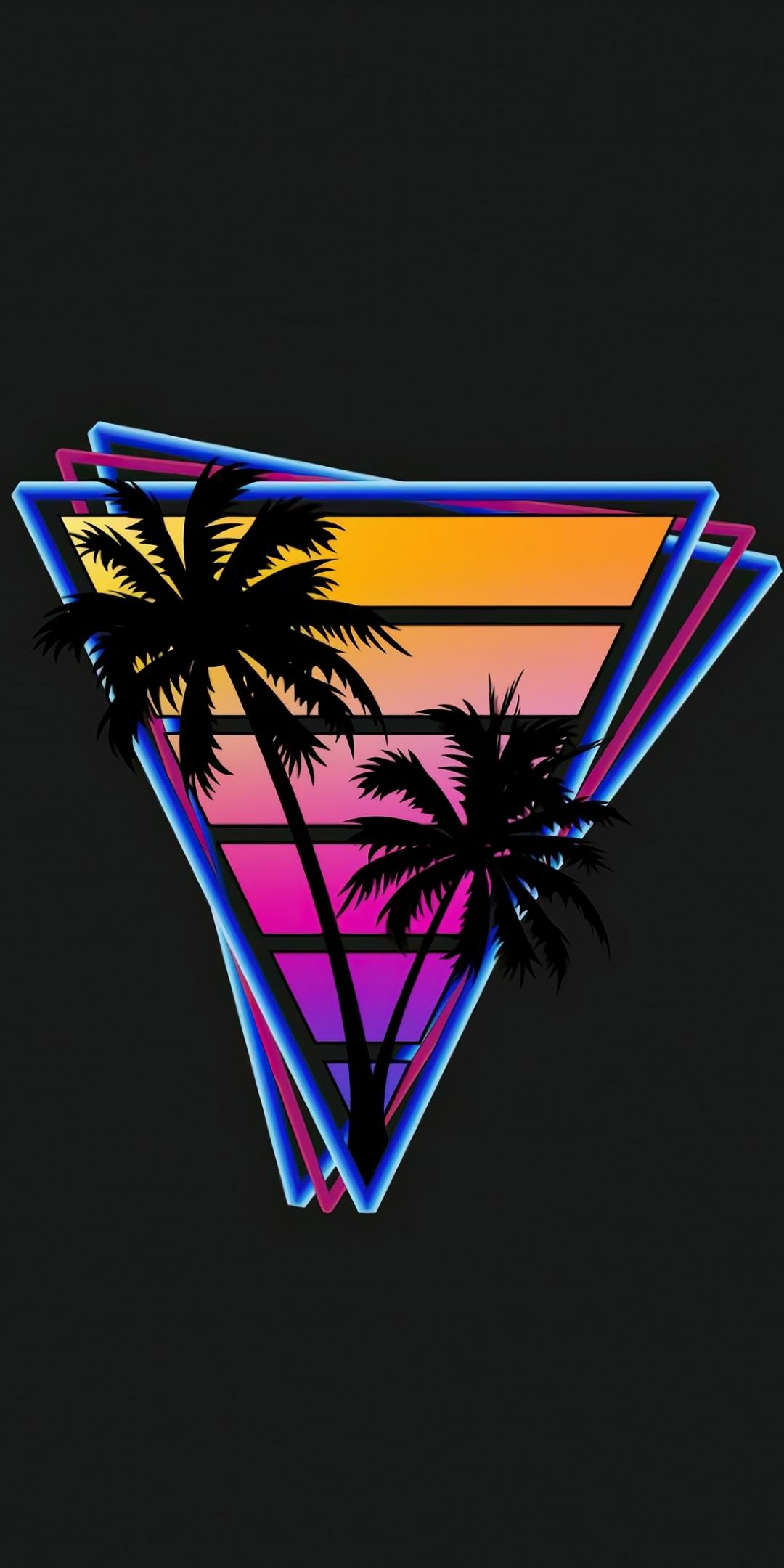 Vaporwave, triangles, palm trees, minimal, 1080x2160 wallpaper