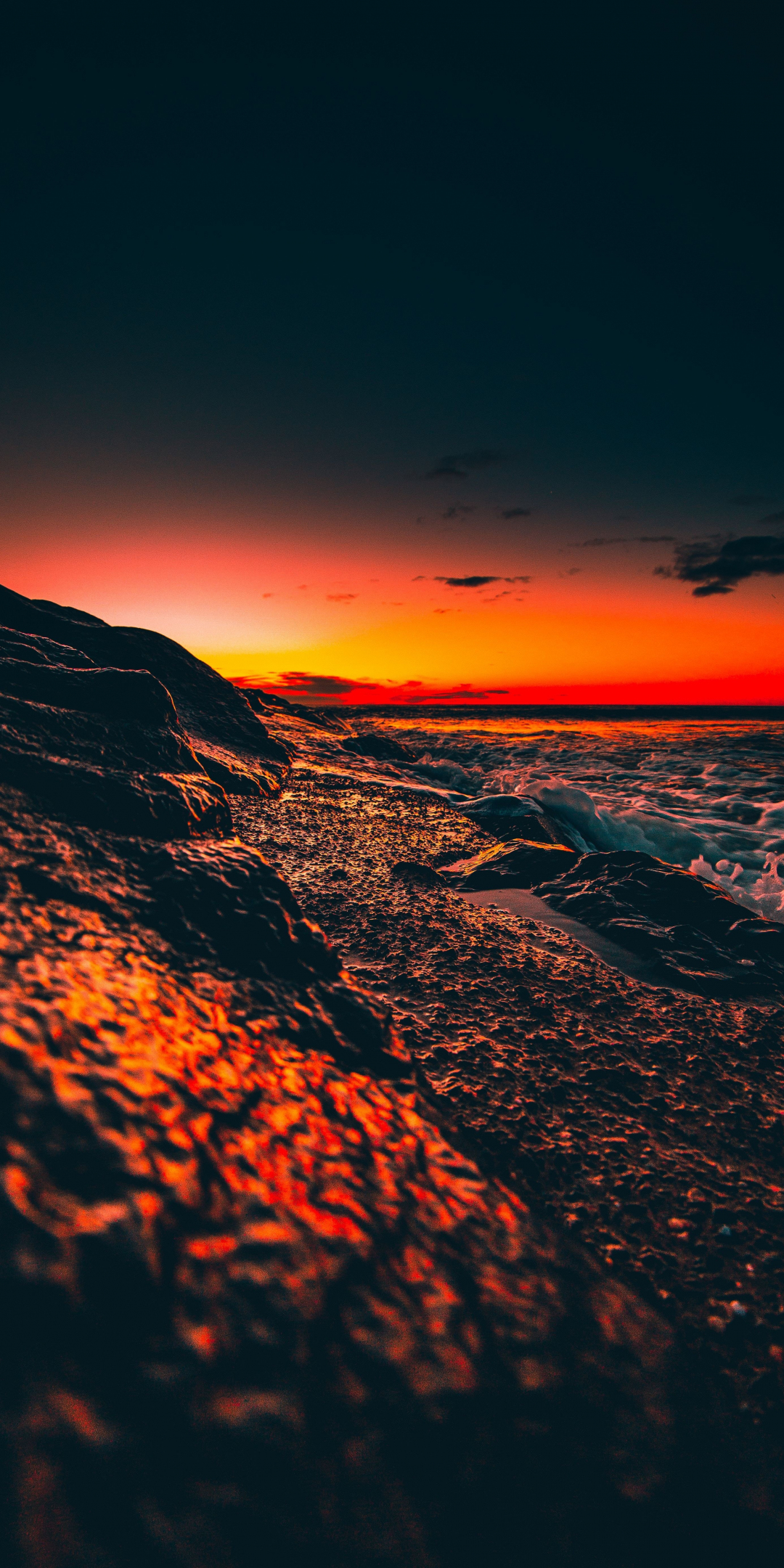 Beach, foam, sunset, close up, 1080x2160 wallpaper
