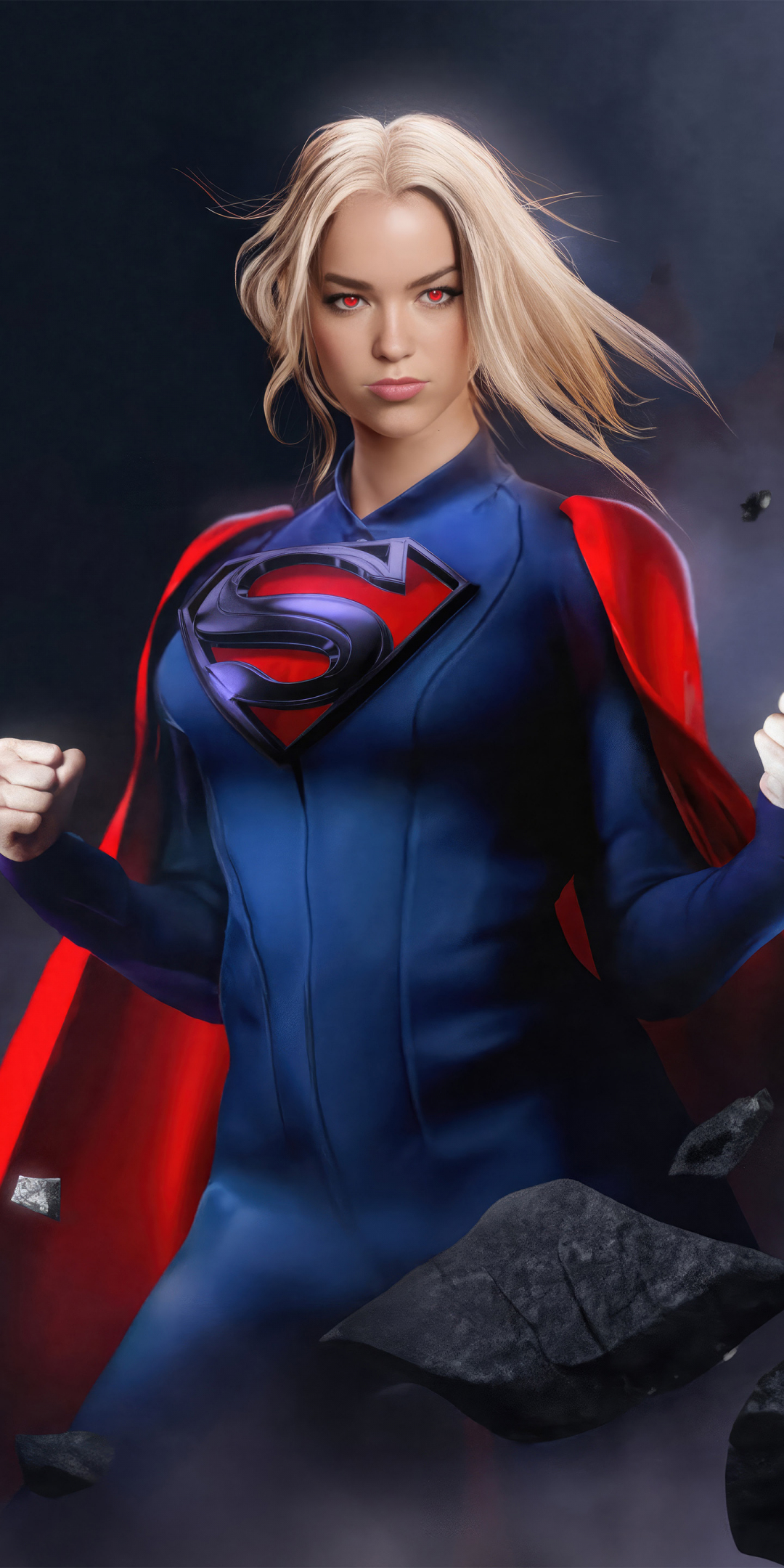 Supergirl in action, gorgeous and bold, artwork, 1080x2160 wallpaper