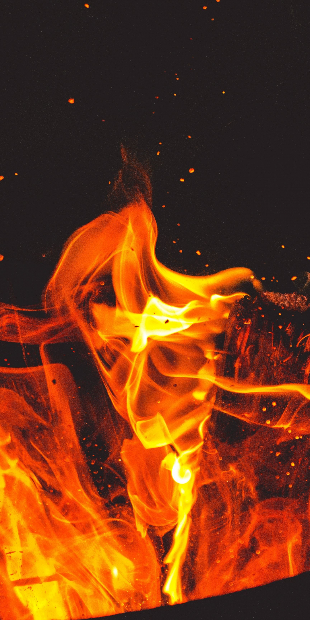 Bonfire, dark, fire, flames, 1080x2160 wallpaper