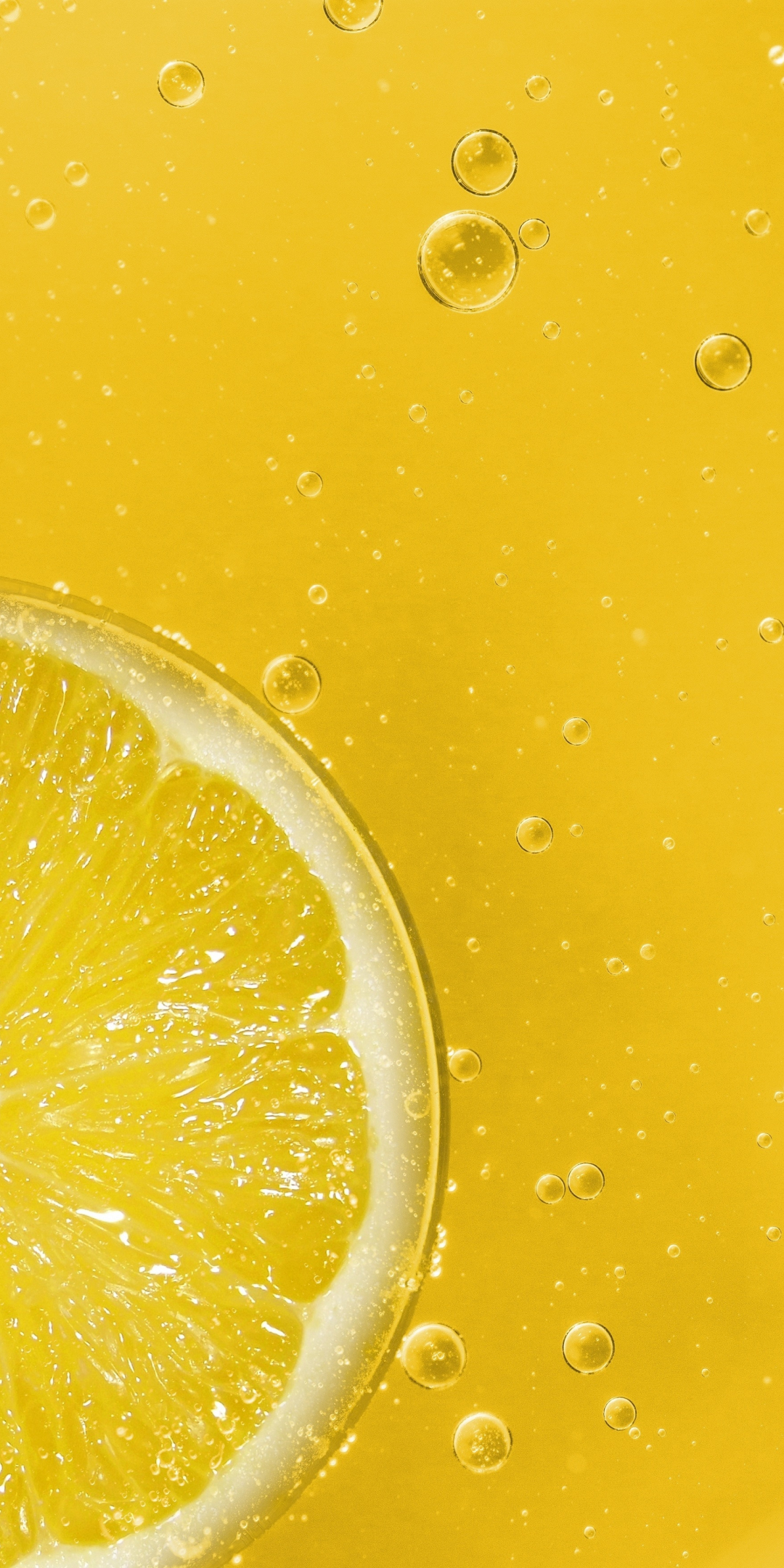 Lemon slice, bubbles, close up, 1080x2160 wallpaper