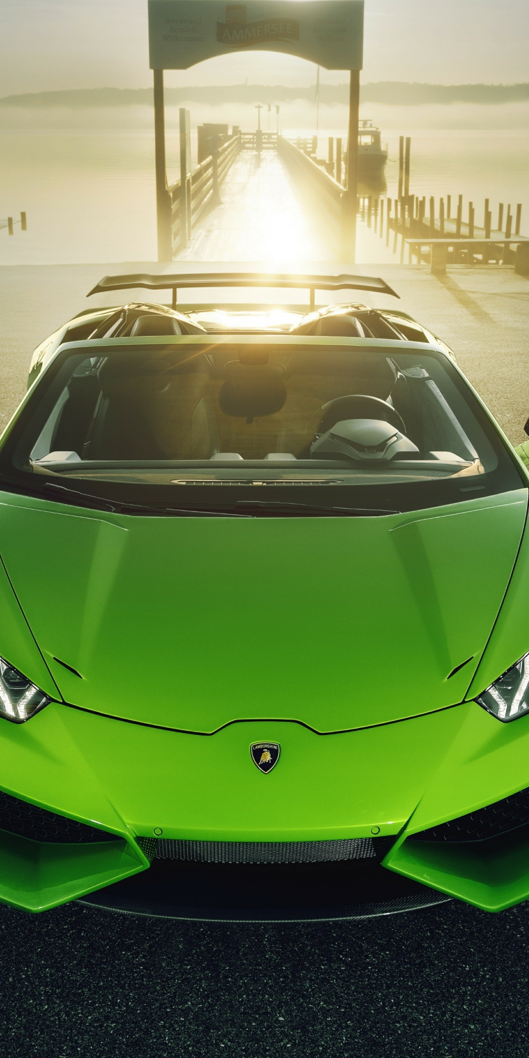Lamborghini Huracán, green, sports car, front, 1080x2160 wallpaper