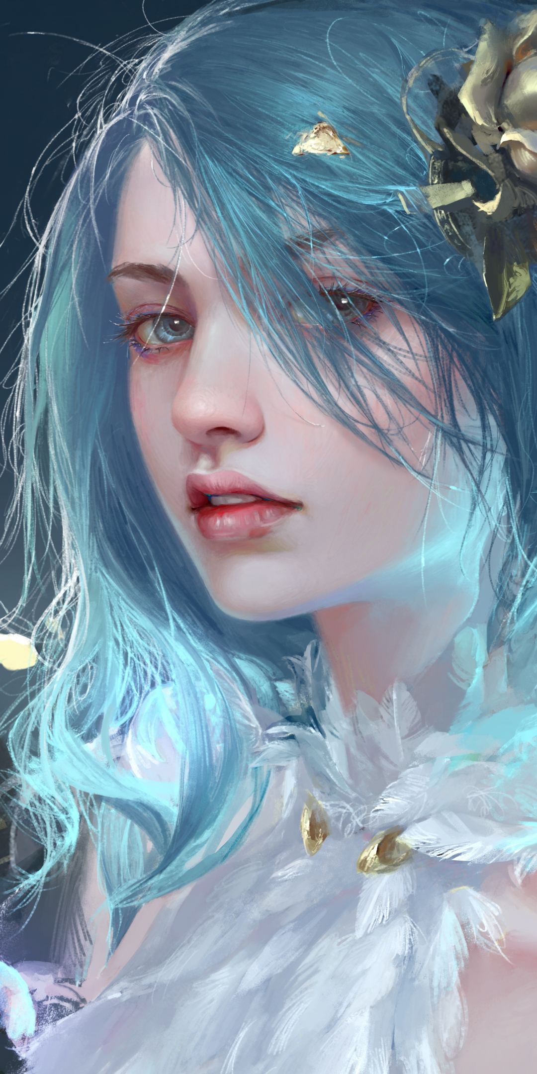 Pretty woman with blue hair, fantasy, 1080x2160 wallpaper