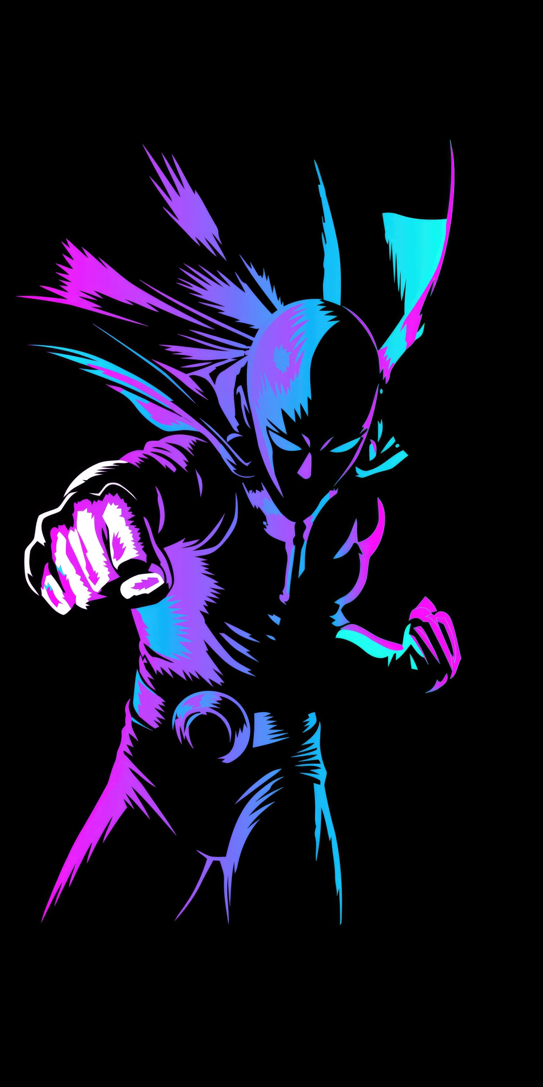 Saitama of One Punch man, neon OLED dark, anime, 1080x2160 wallpaper