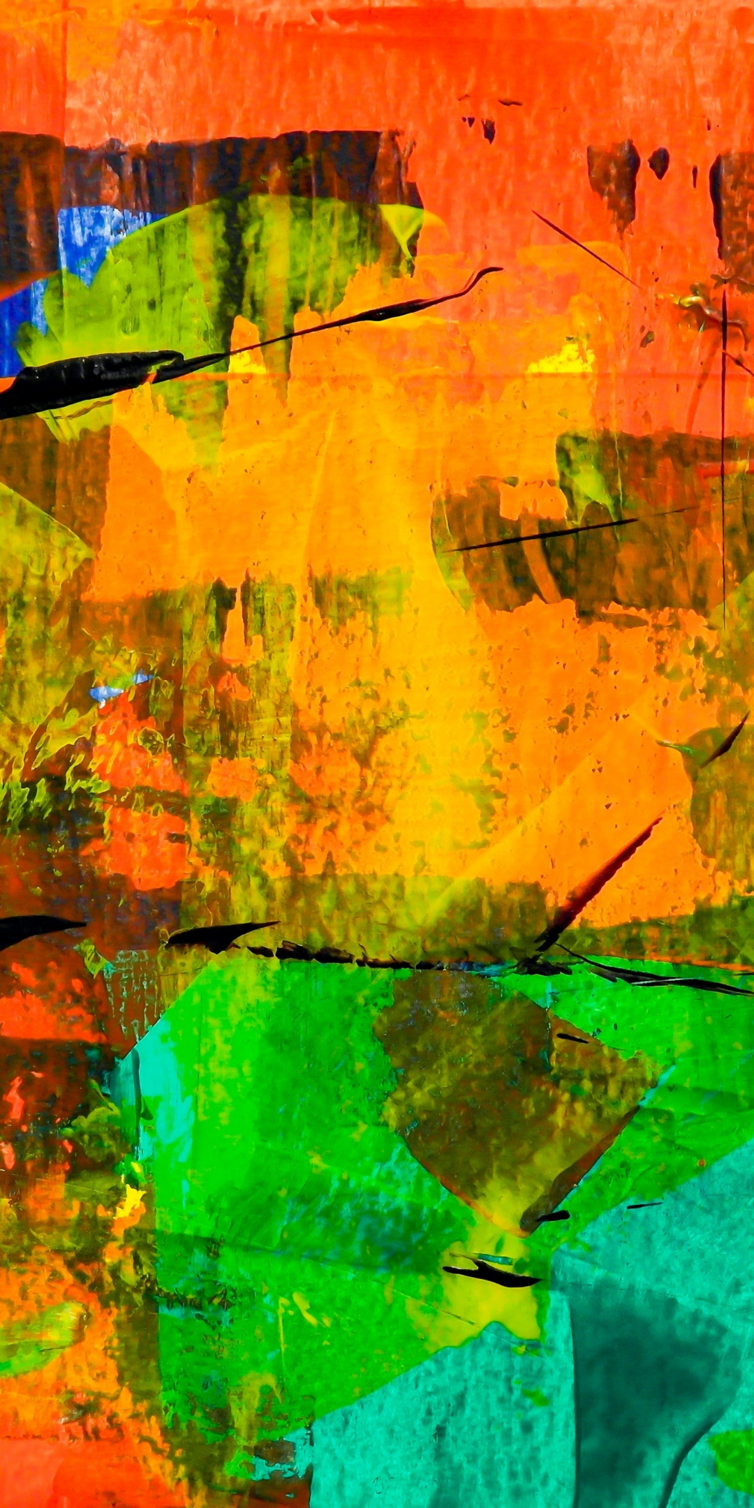 Abstract, colorful, orange-green theme, painting, 1080x2160 wallpaper