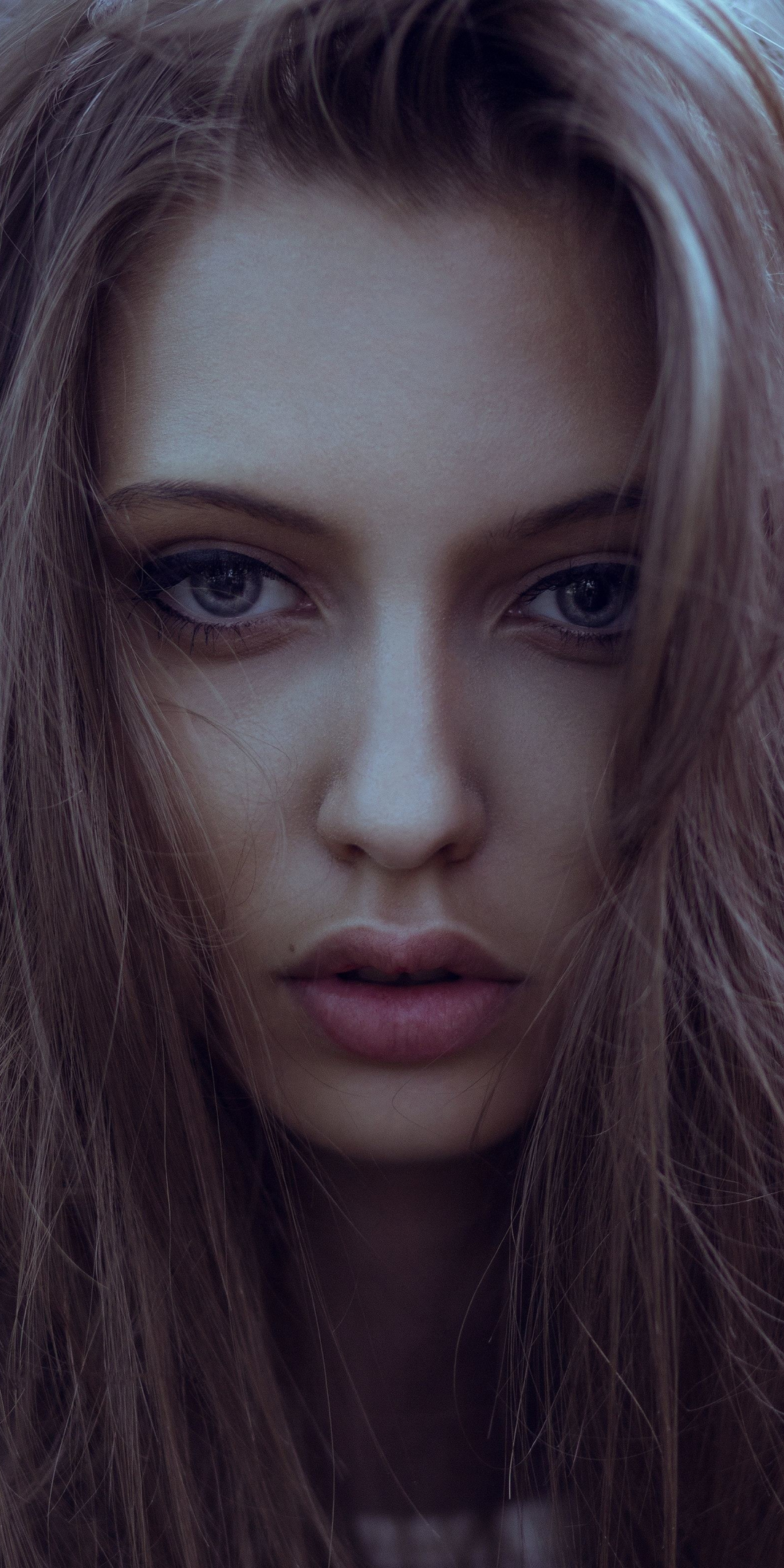 Woman, model, close up, face, 1080x2160 wallpaper