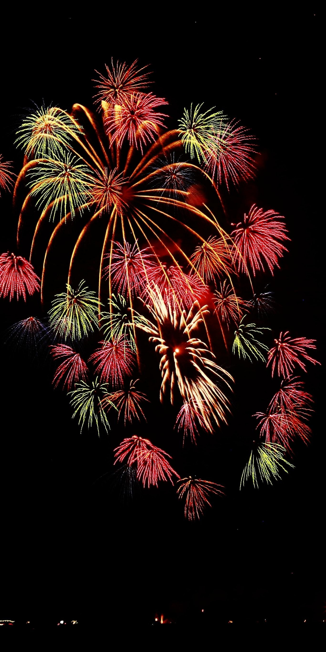Fireworks, night, colorful sky, 1080x2160 wallpaper