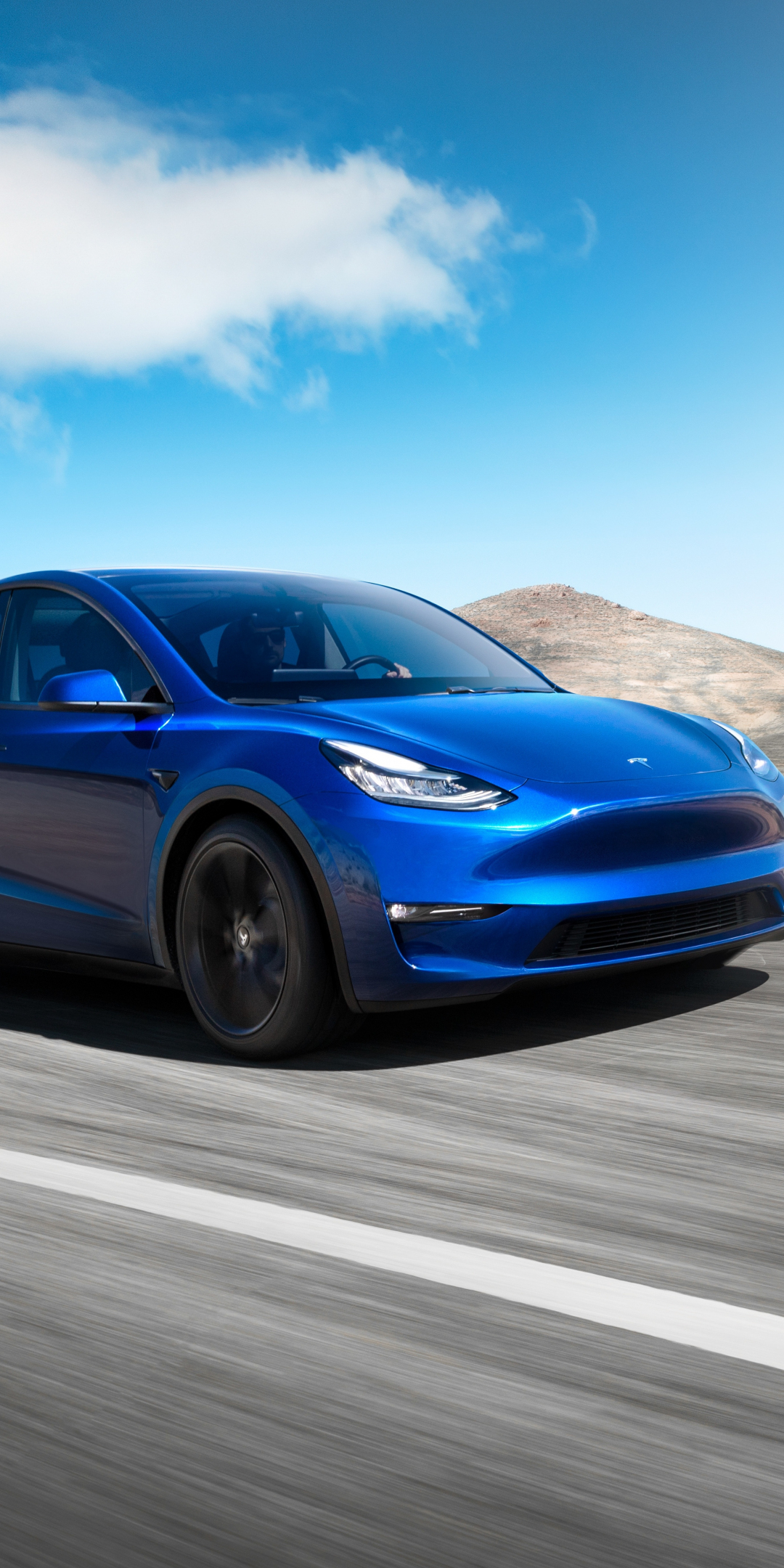 Tesla Model Y, blue compact SUV, 2019, 1080x2160 wallpaper