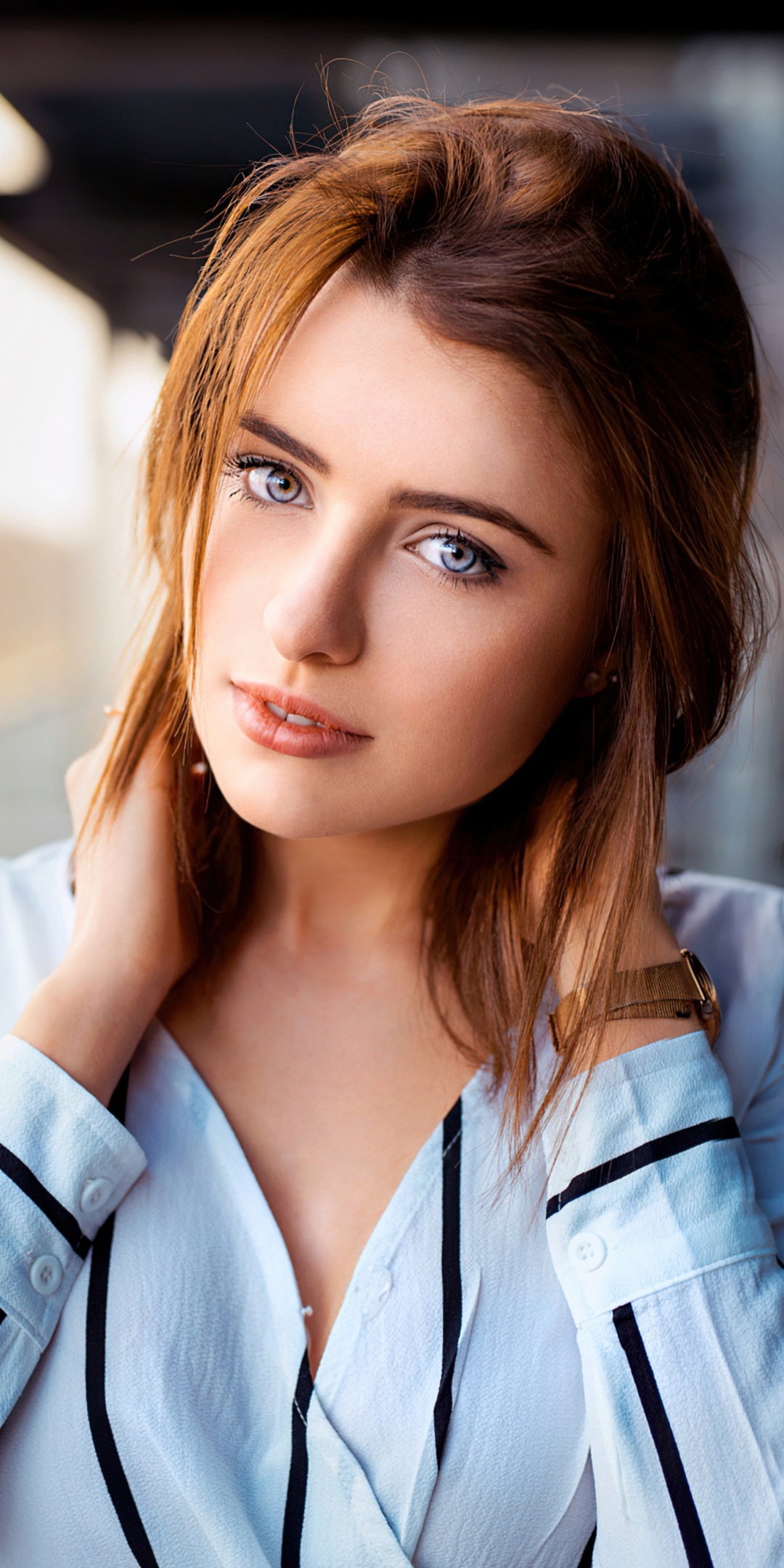 Girl with blue eyes, white shirt, beautiful, 1080x2160 wallpaper