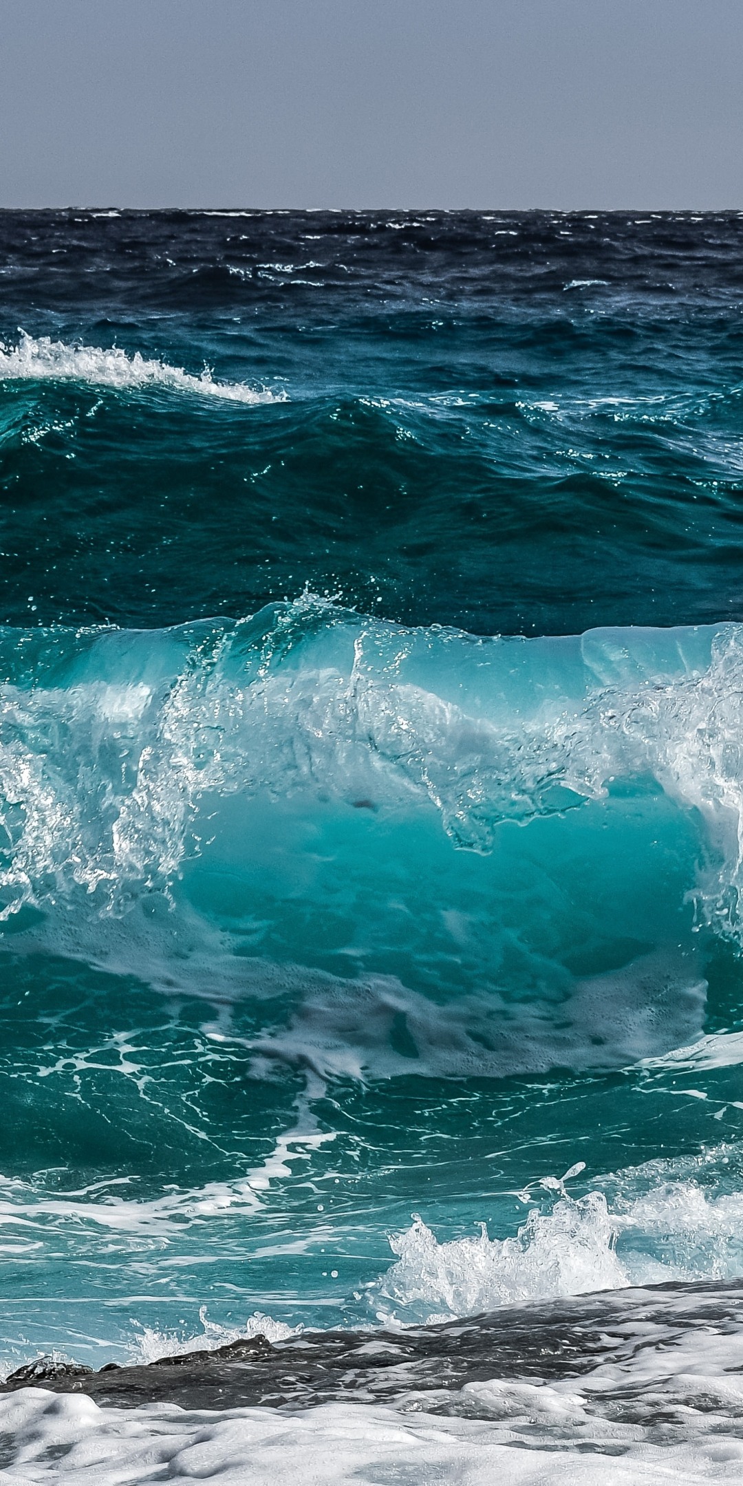 Blue, sea wave, shore, water, 1080x2160 wallpaper