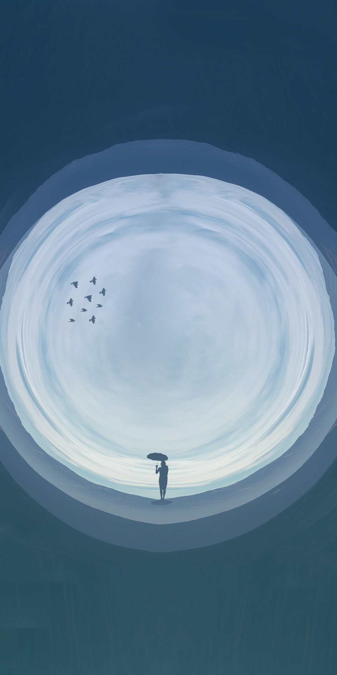 Digital art, man with umbrella, circle, 1080x2160 wallpaper