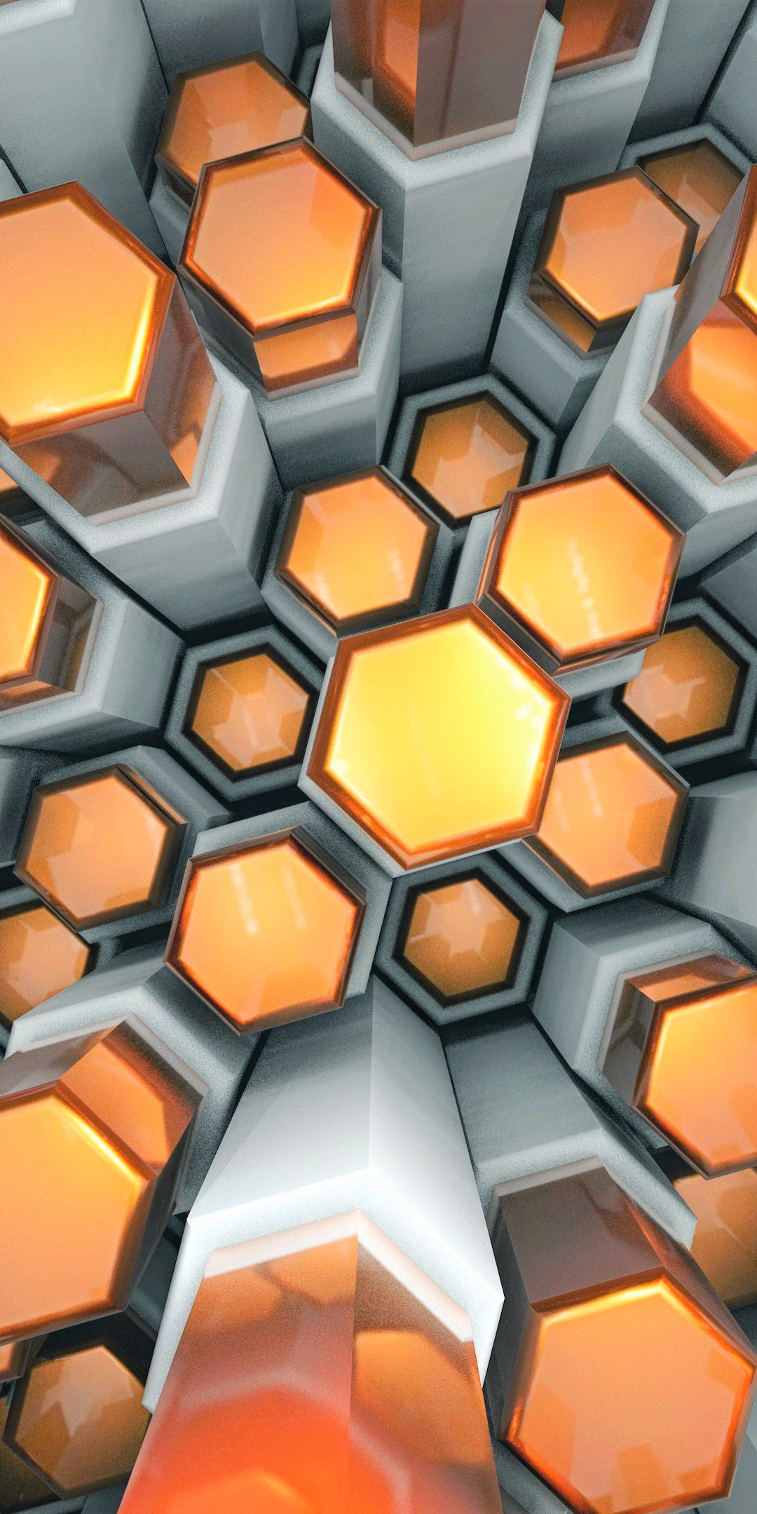 Hexagonal structure, abstract, orange, 1080x2160 wallpaper