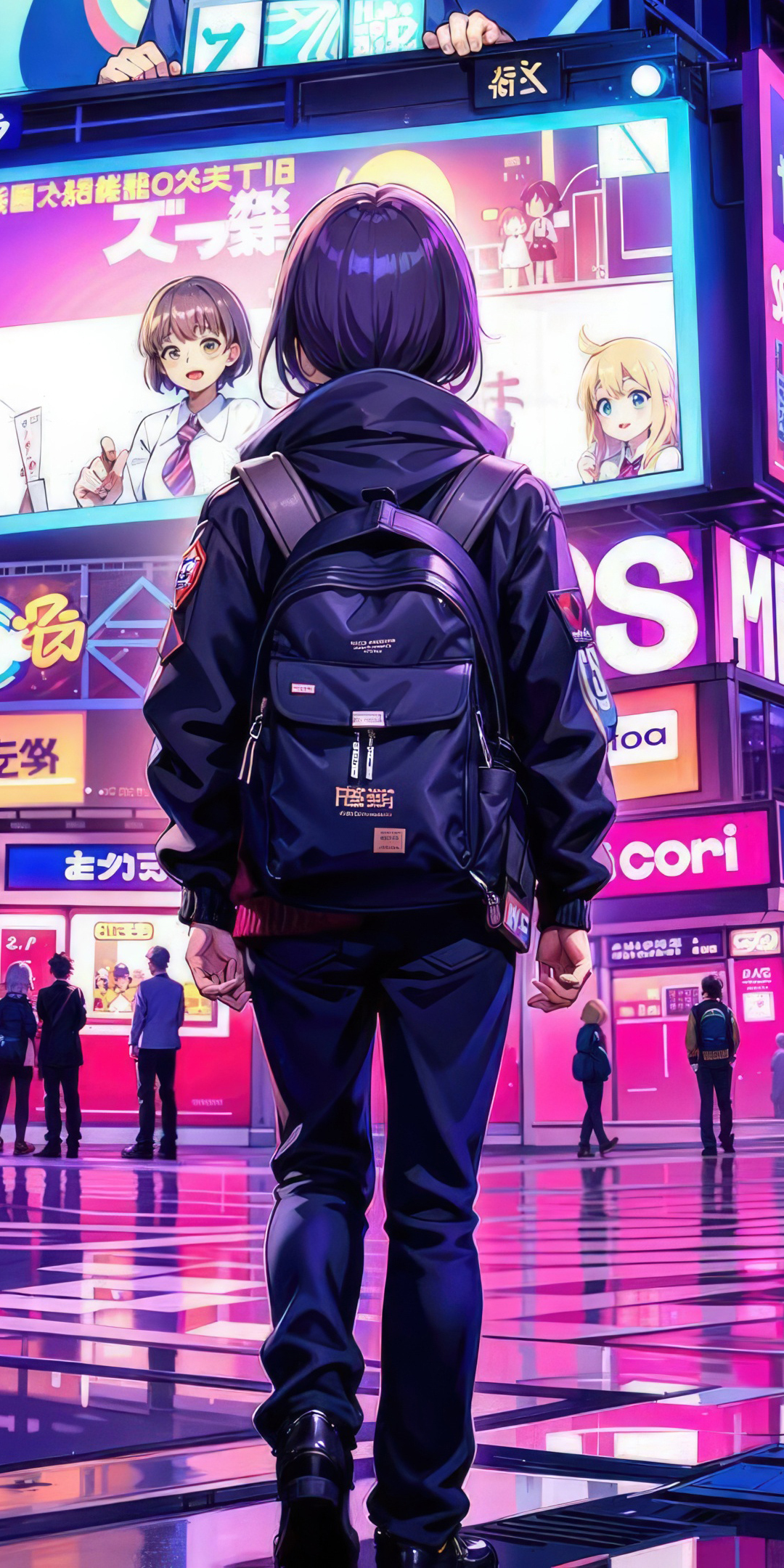 Girl in the middle of City, art, 1080x2160 wallpaper