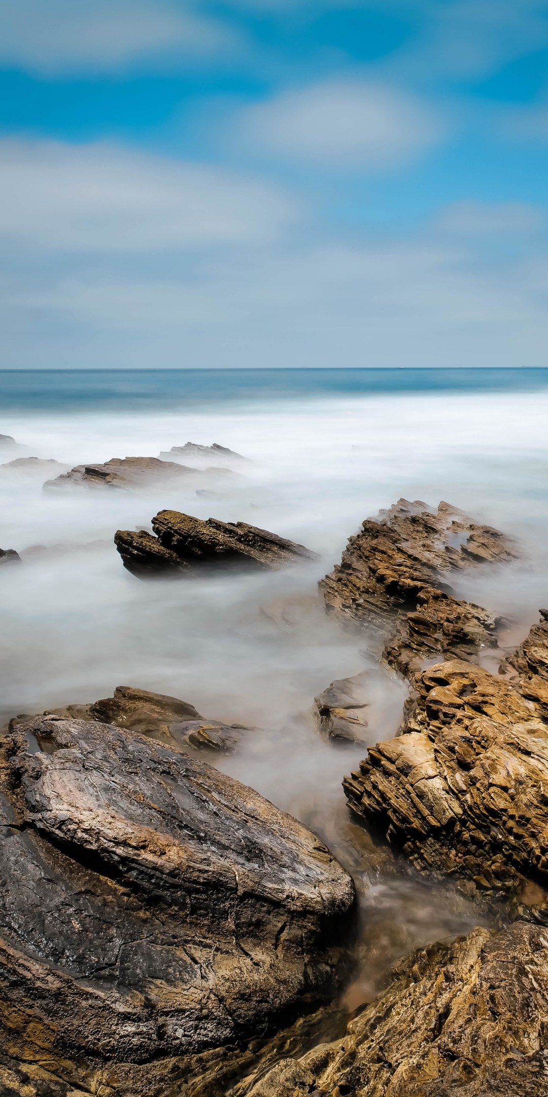 Coast, rocks, smog, seascape, 1080x2160 wallpaper