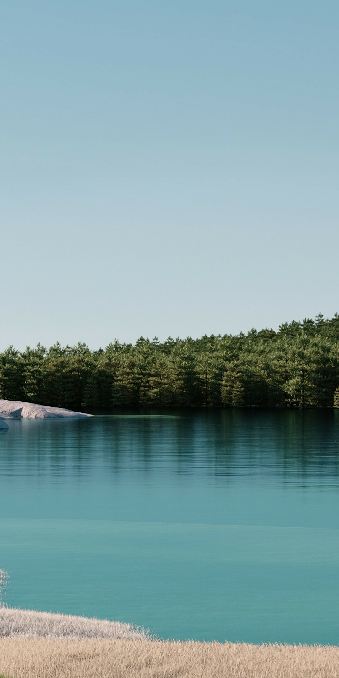 Windows 11' stock, clean sky and beautiful lake, forest, Microsoft, 1080x2160 wallpaper