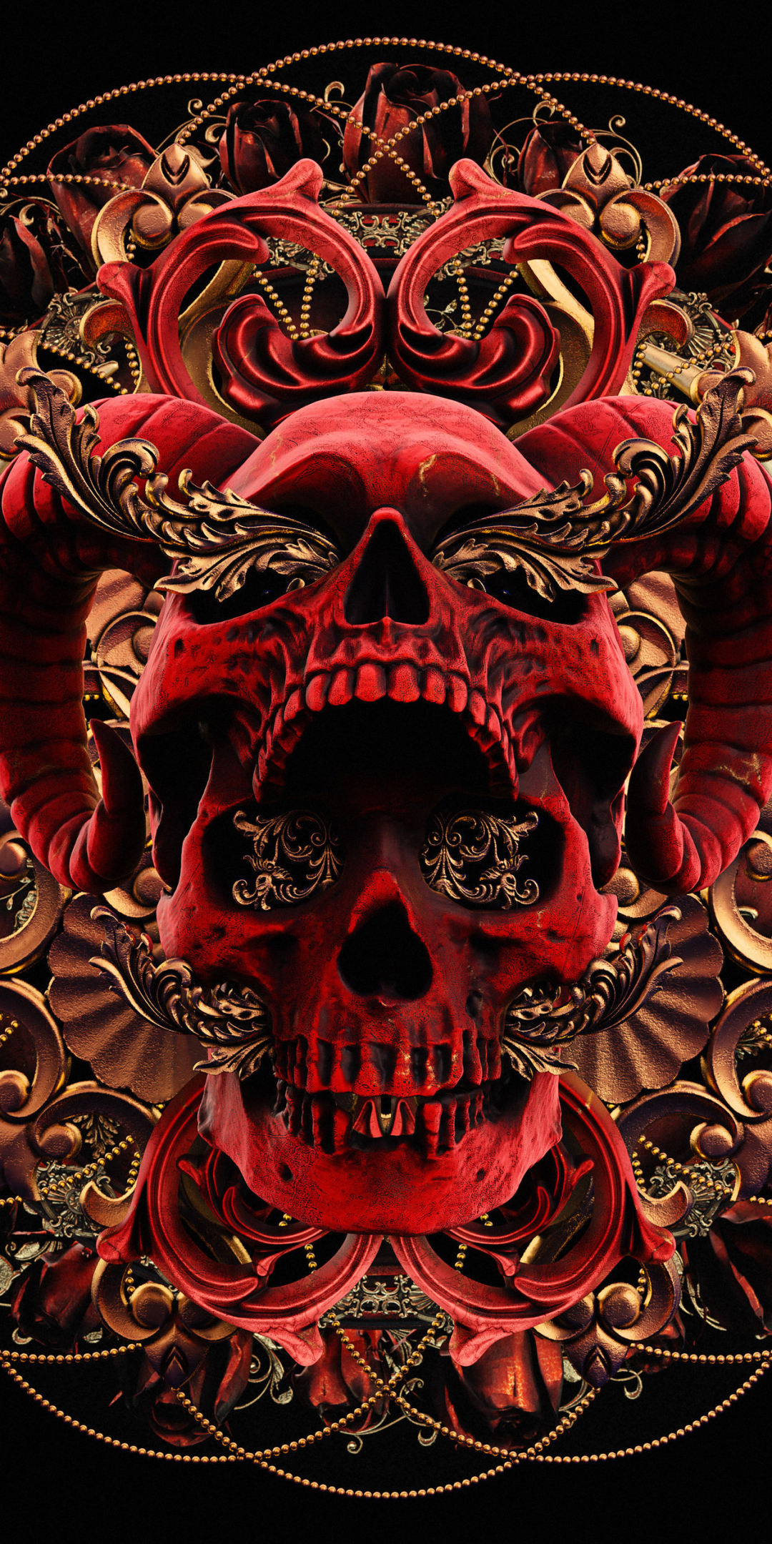 Red skull, abstract, art, 1080x2160 wallpaper
