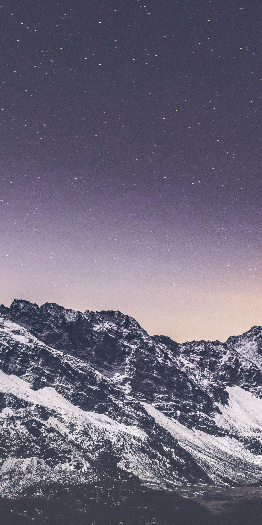 Download Wallpaper 1080x2160 Snow Covered Mountains Stars Nature