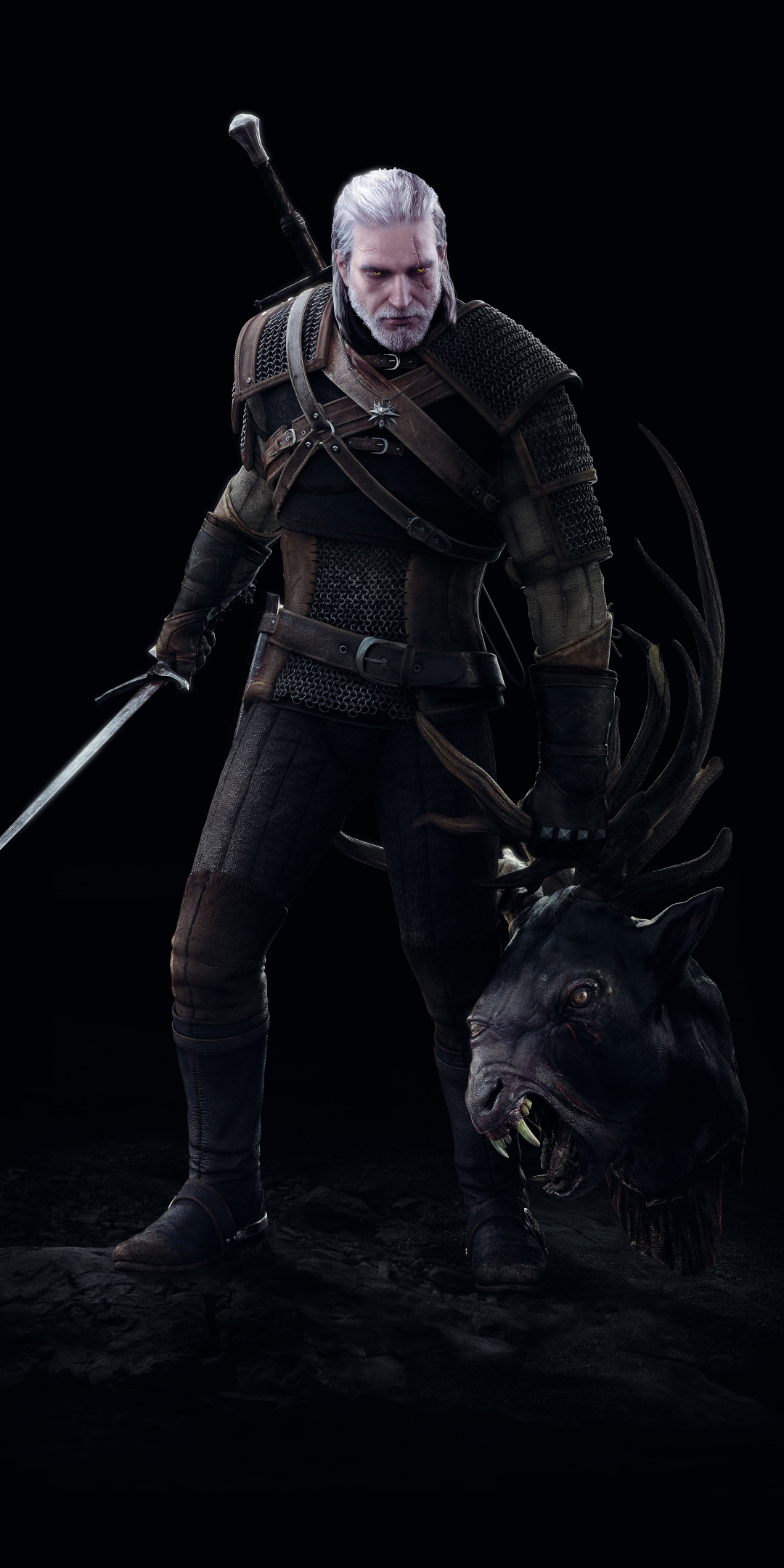 Minimal, Warrior, dark, The Witcher 3: Wild Hunt, 1080x2160 wallpaper