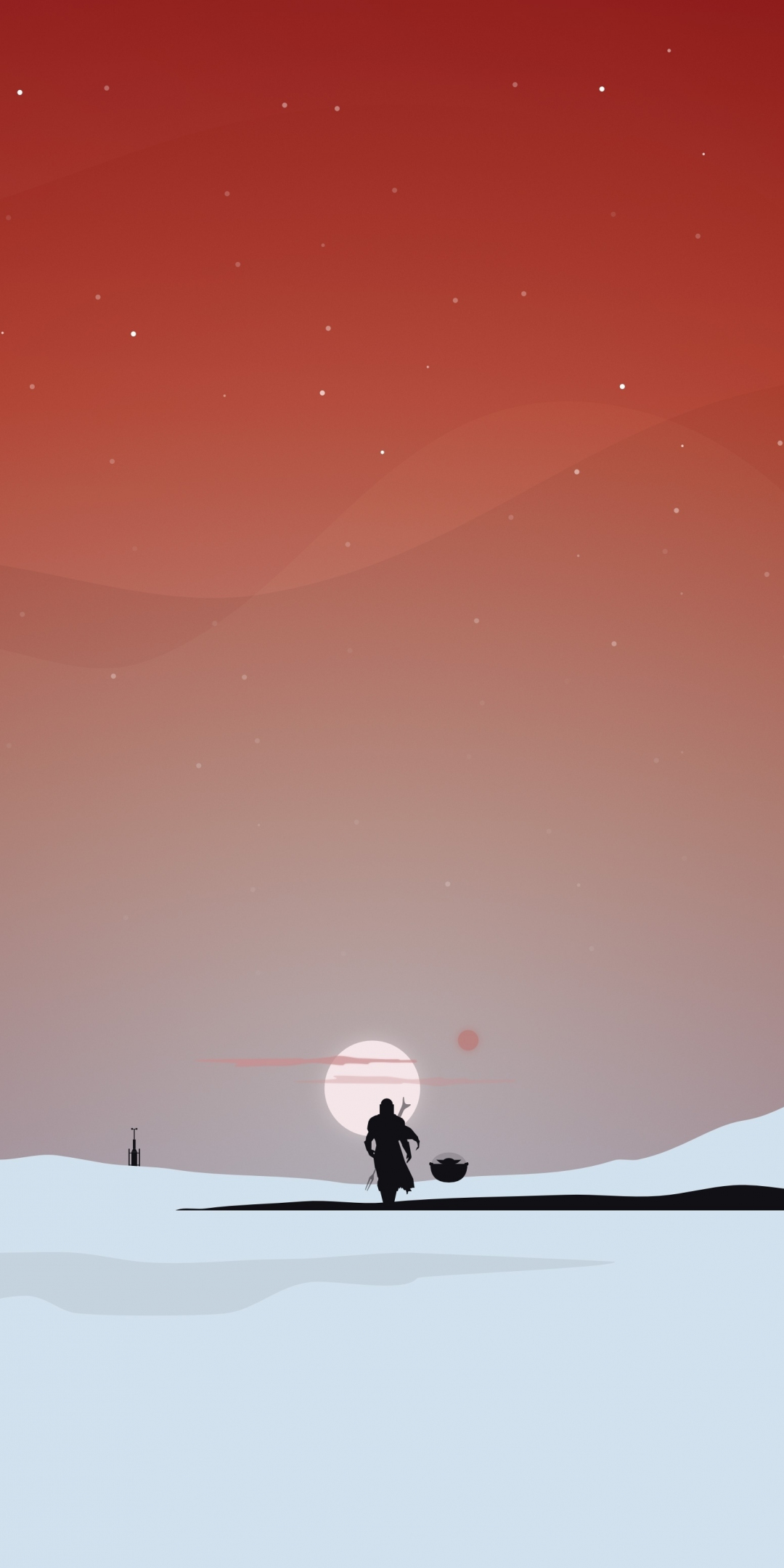 Minimal, Star Wars, The Mandalorian, Silhouette, sunset, landscape, 2020, 1080x2160 wallpaper