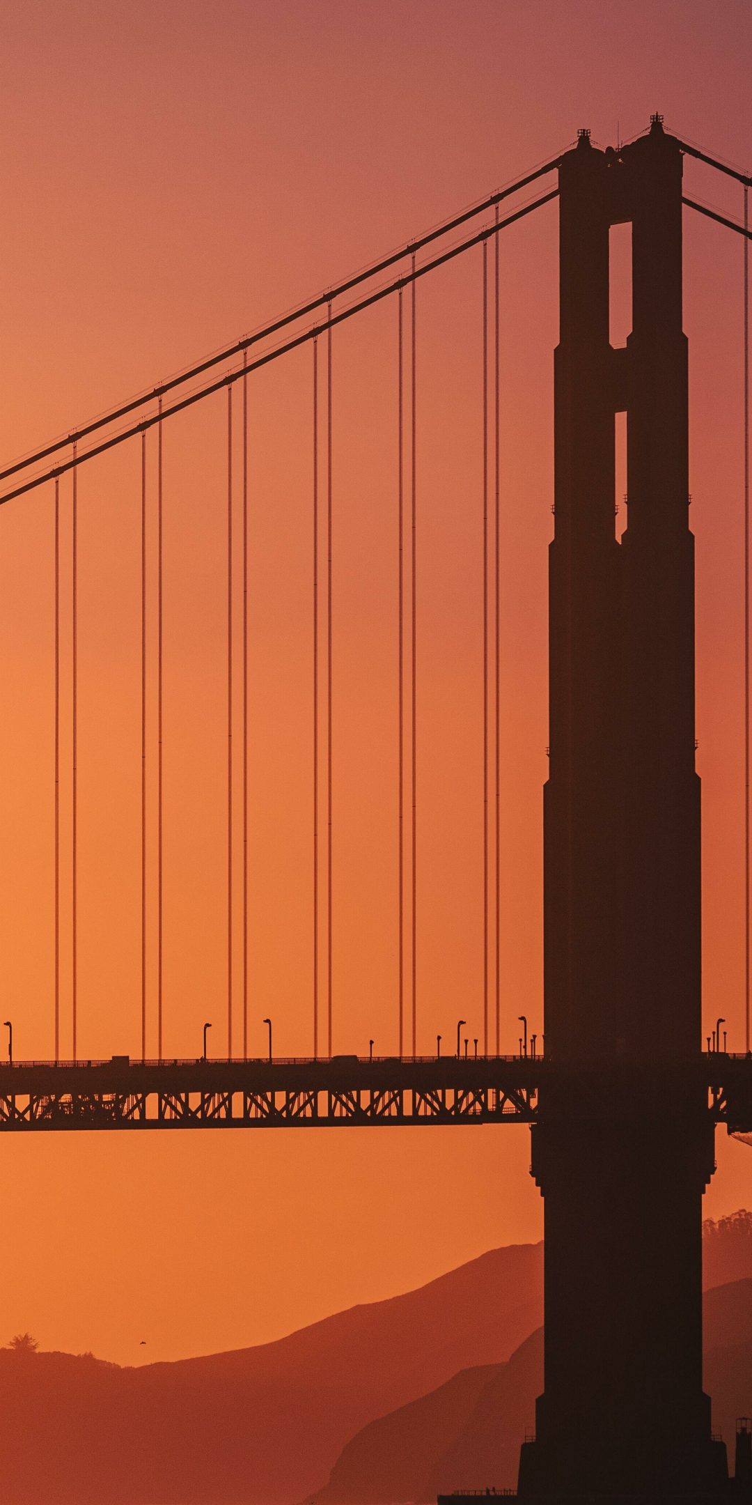 Sunset and bridge, silhouette, 1080x2160 wallpaper