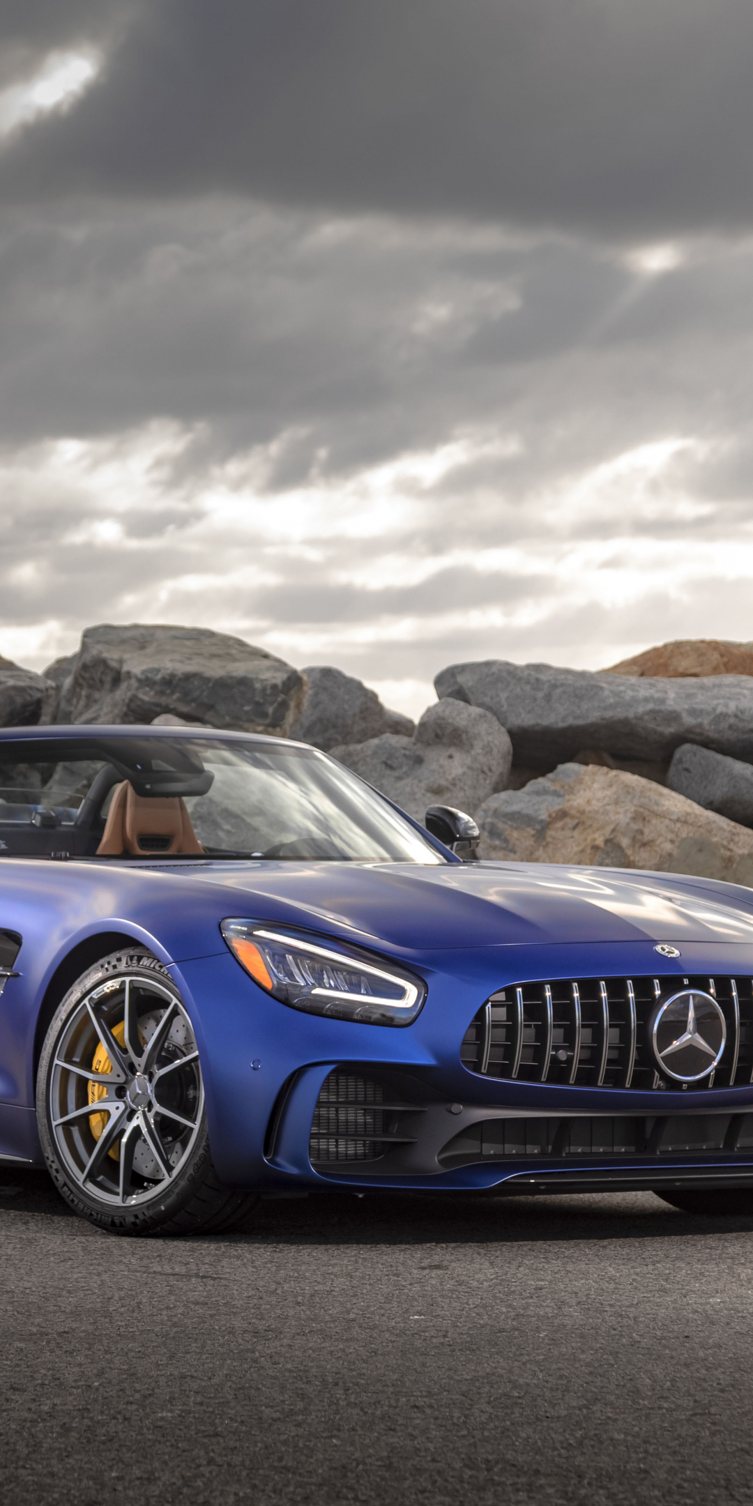 Blue car, Mercedes-AMG GT-R, off-road, 1080x2160 wallpaper
