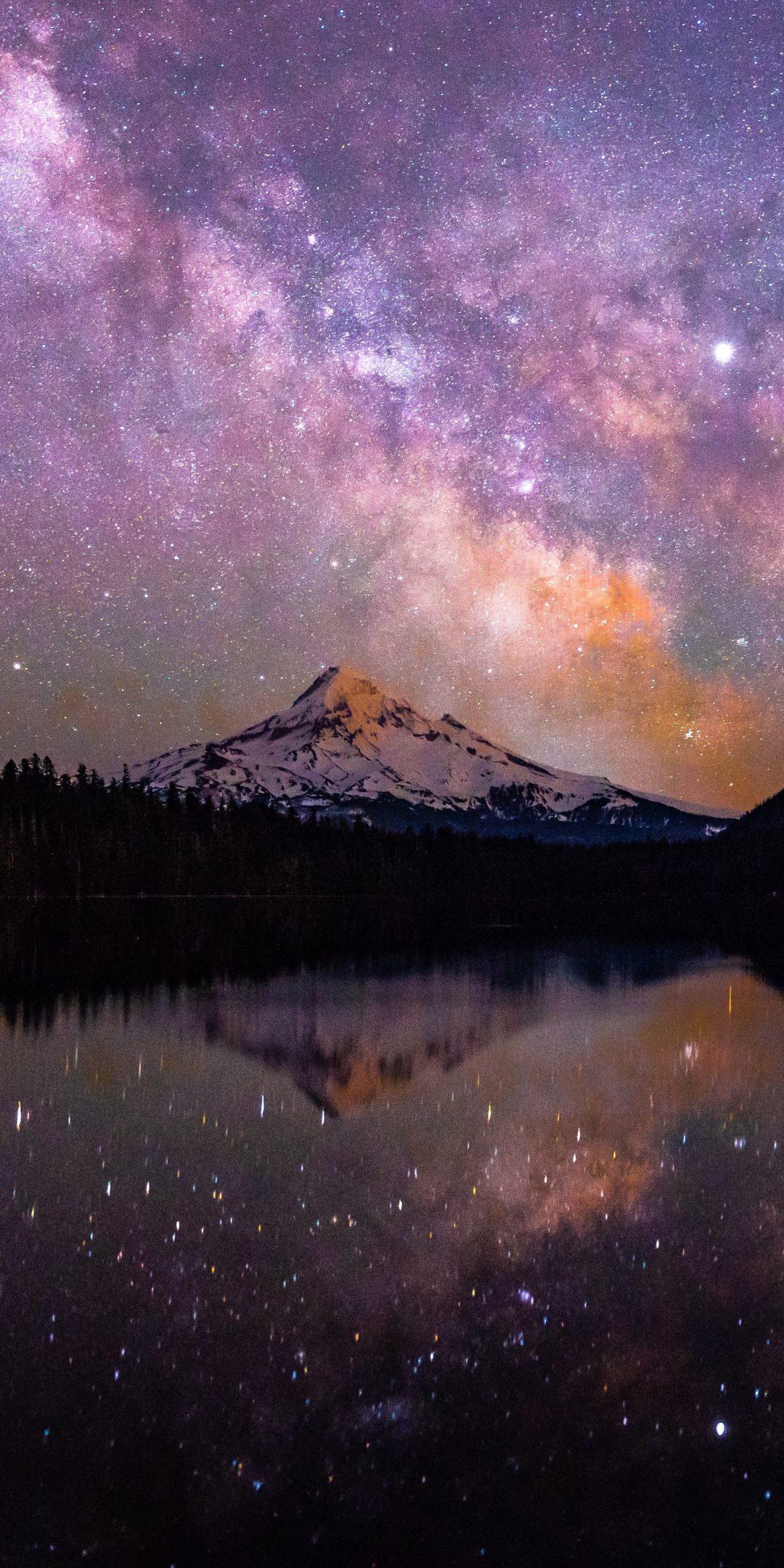 Night, starry sky, mountain peak, reflections, 1080x2160 wallpaper