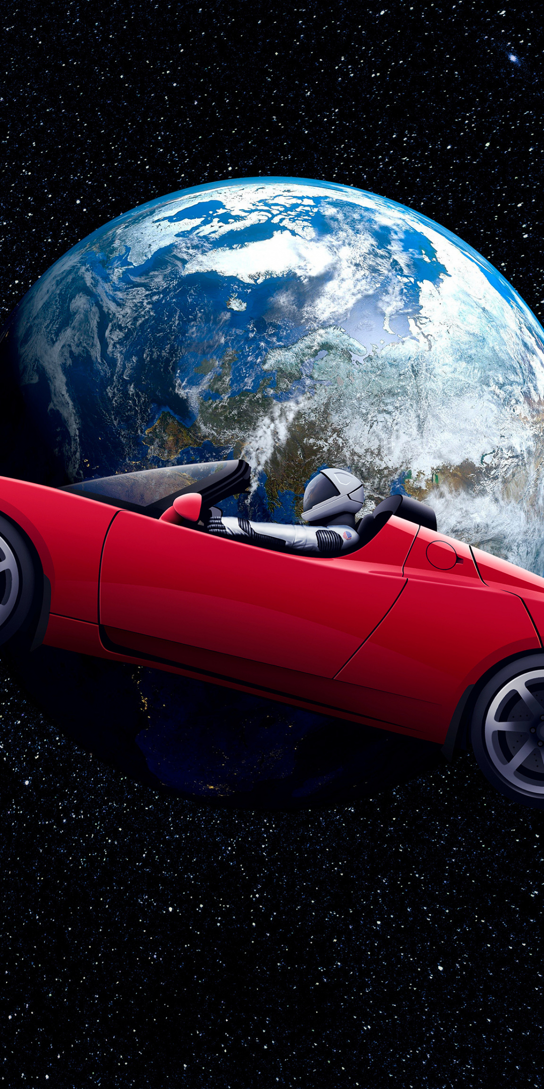 Tesla Roadster, Astronaut, earth orbit, space, 1080x2160 wallpaper