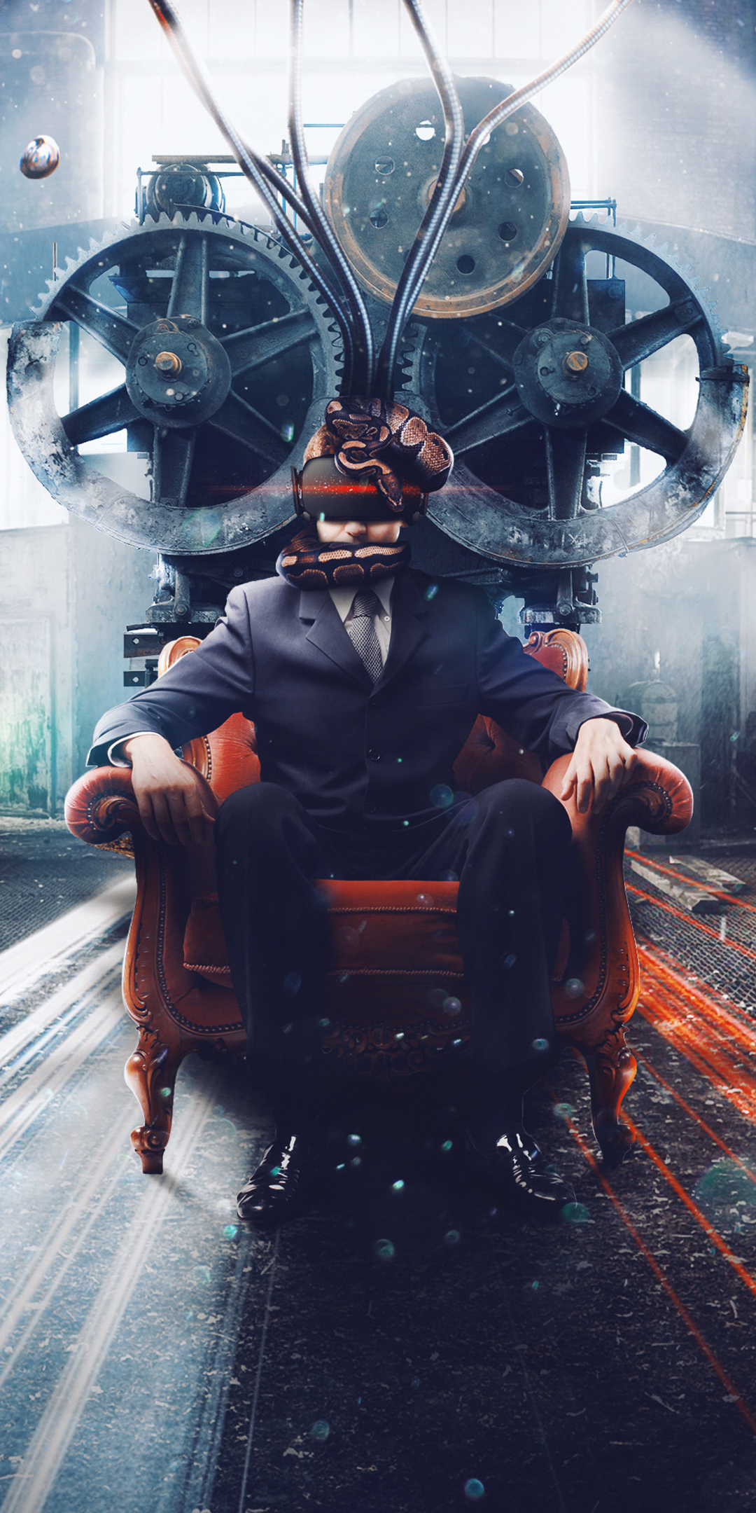 VR, a man on chair, surreal, python, 1080x2160 wallpaper