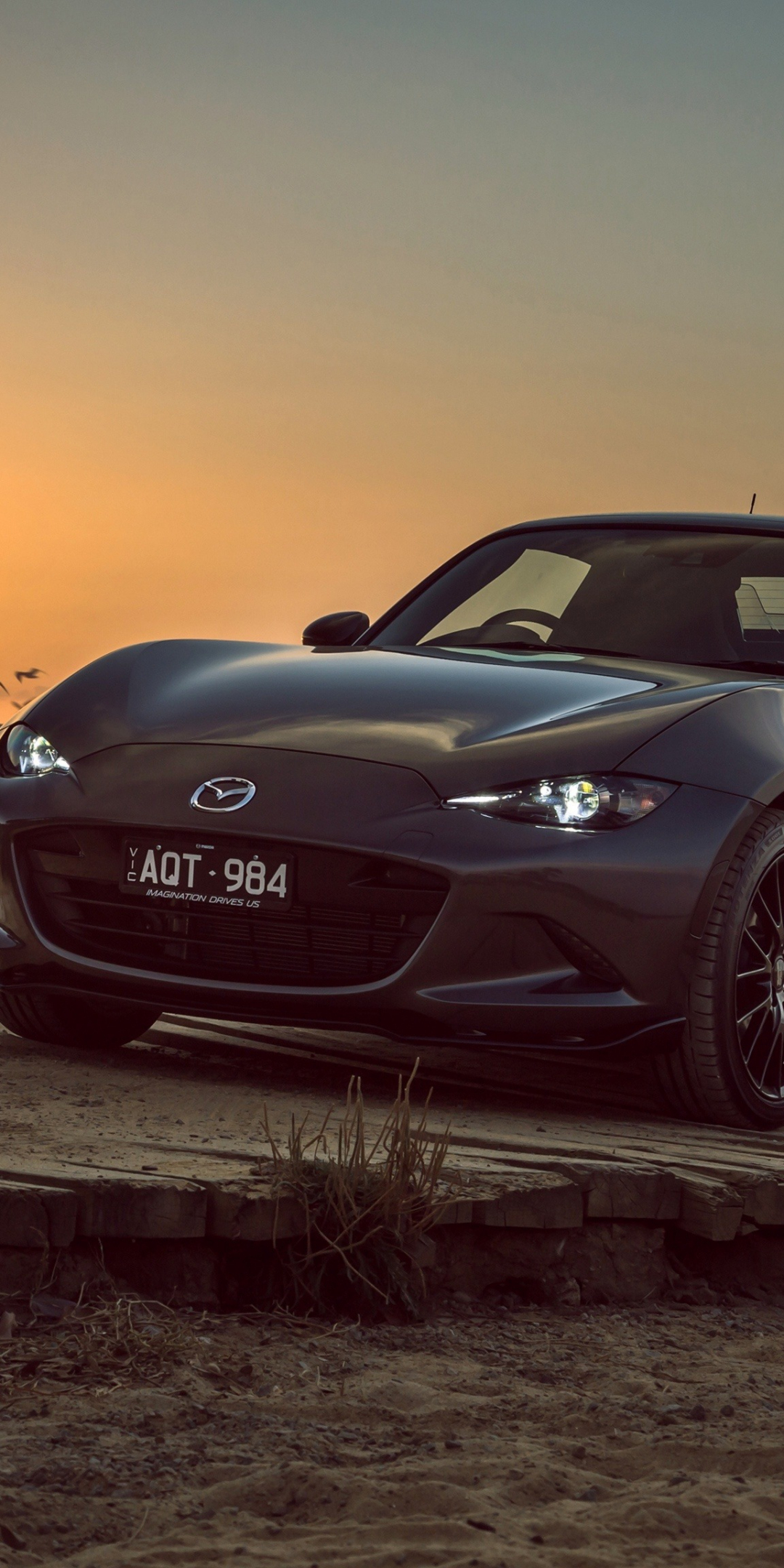 Mazda-Mx 5, sports car, black, sunset, 1080x2160 wallpaper