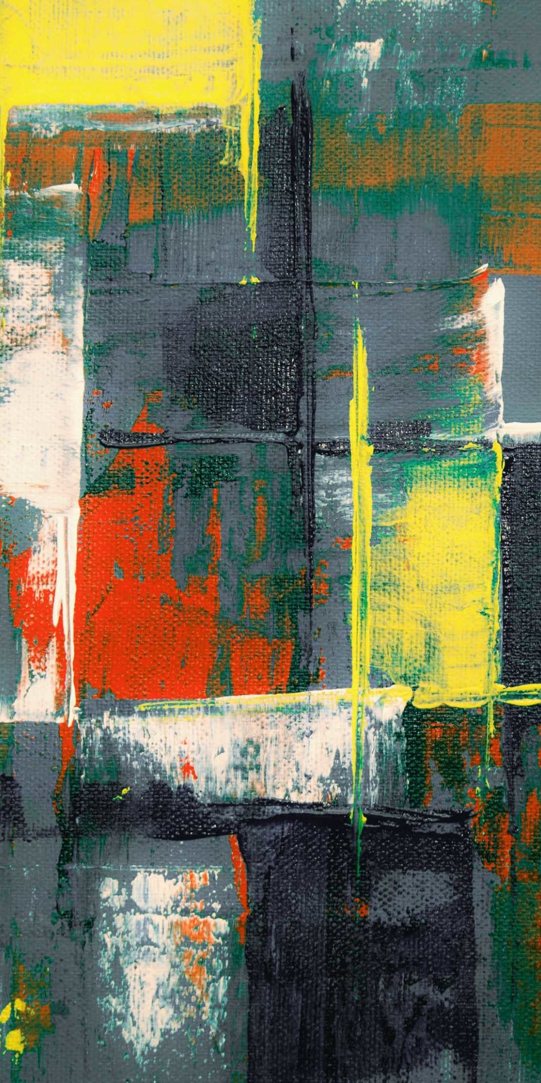 Canvas, art, glitch, gray, yellow and orange, colorful, 1080x2160 wallpaper