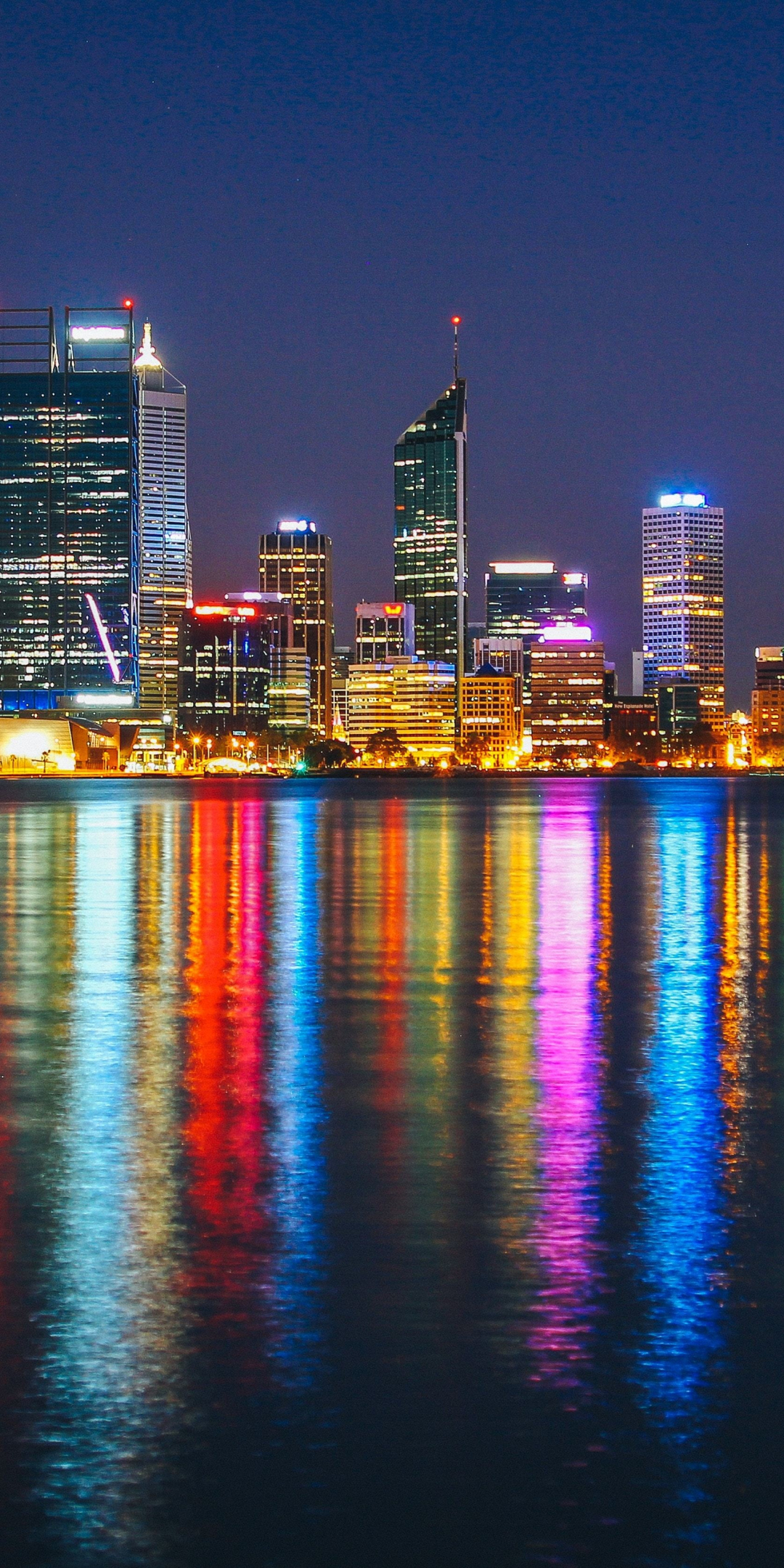 Cityscape, buildings, colorful, reflections, night, 1080x2160 wallpaper