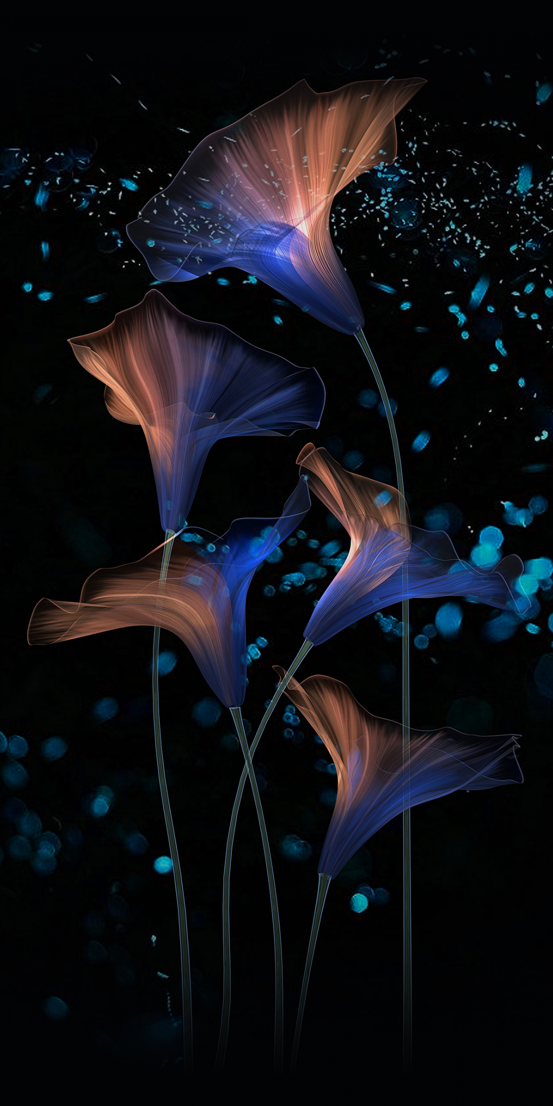 Flowers, abstract, glow, digital art, 1080x2160 wallpaper