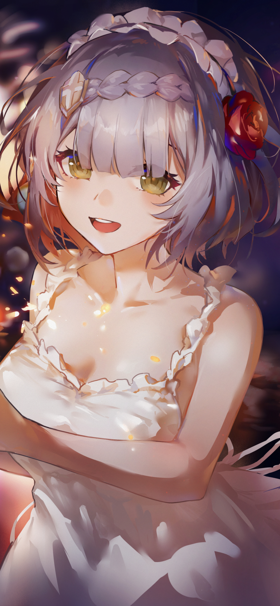 White dress, cute anime girl, art, 1125x2436 wallpaper